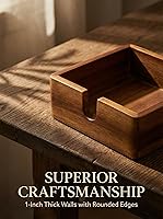 Vista 5 de Servilletero de papel de cóctel de acacia cuadrado de 5.4 x 5.4 pulgadas, bandeja de servilletas plana de madera, servilleta de cóctel