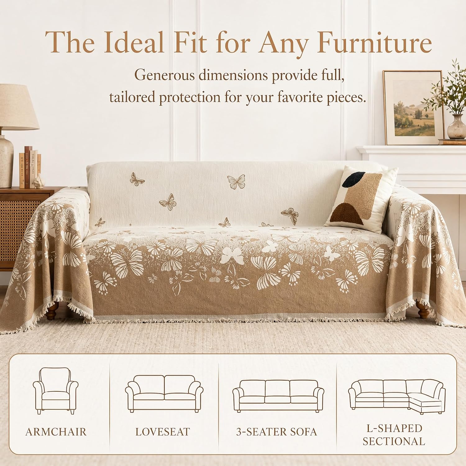 51x71 Chenille Couch Cover Reversible Sofa Slipcover with Tassels