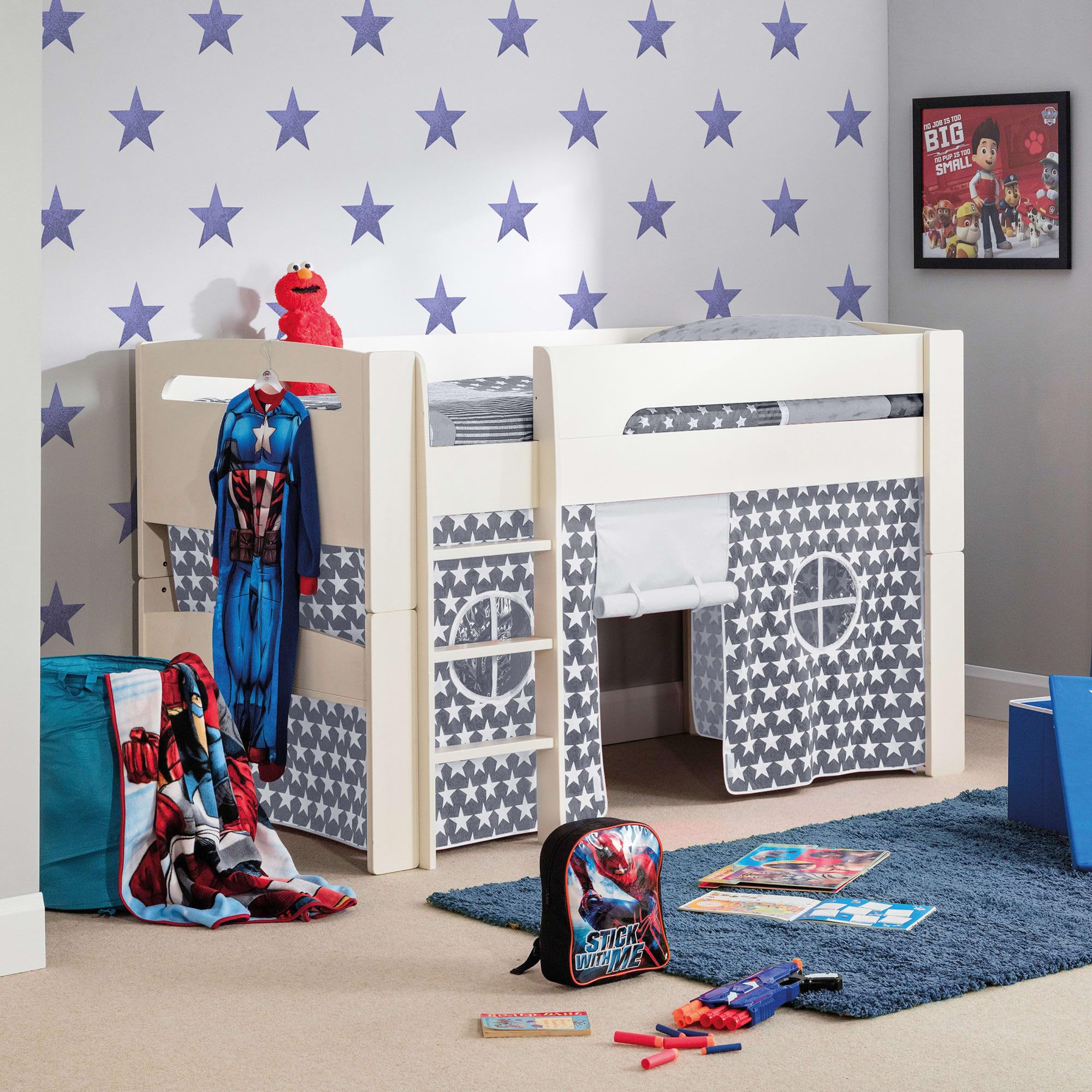 Julian Bowen Bed Tent for Pluto Mid Sleeper Bed, Grey Star Kids Bed Canopy with Windows