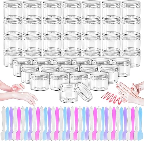 Miniatura 7 de MotBach Paquete de 35 frascos de plástico de 0.7 onzas, tarros de tamaño de viaje de 0.7 fl oz con tapas, tarro redondo transparente para cosméticos