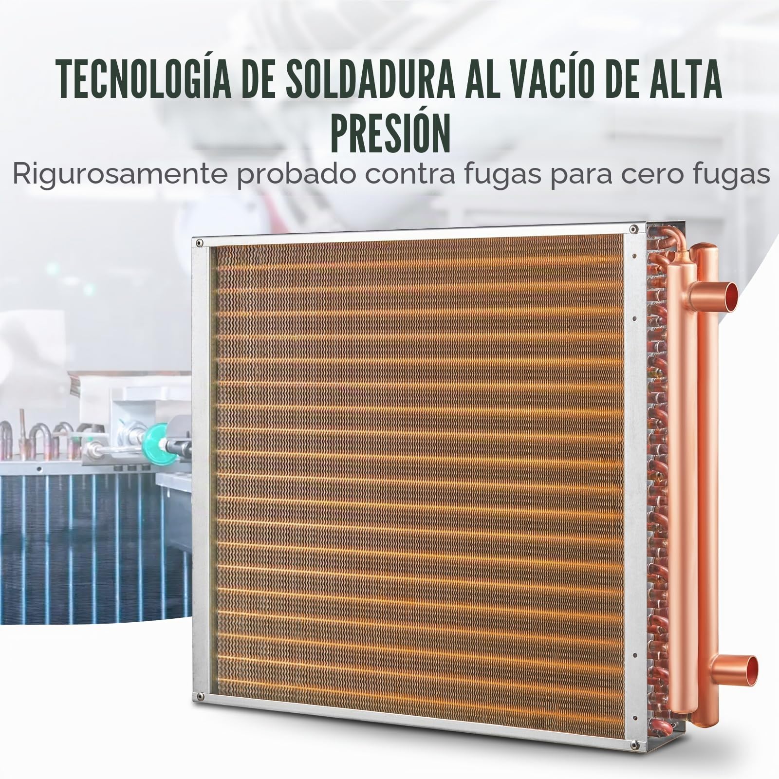 VEVOR Intercambiador de Calor Agua a Aire, con Puertos de Cobre de 3 Filas, 242 Aletas de Aluminio para Hornos de Madera al Aire Libre, Calefacción y Refrigeración Residencial, 640 x 508 x 92 mm