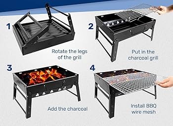 ADEPTNA Portable Folding Charcoal BBQ Table Top Grill - Ideal For Garden, Camping, Travel, Picnic, Outdoor Parties And More