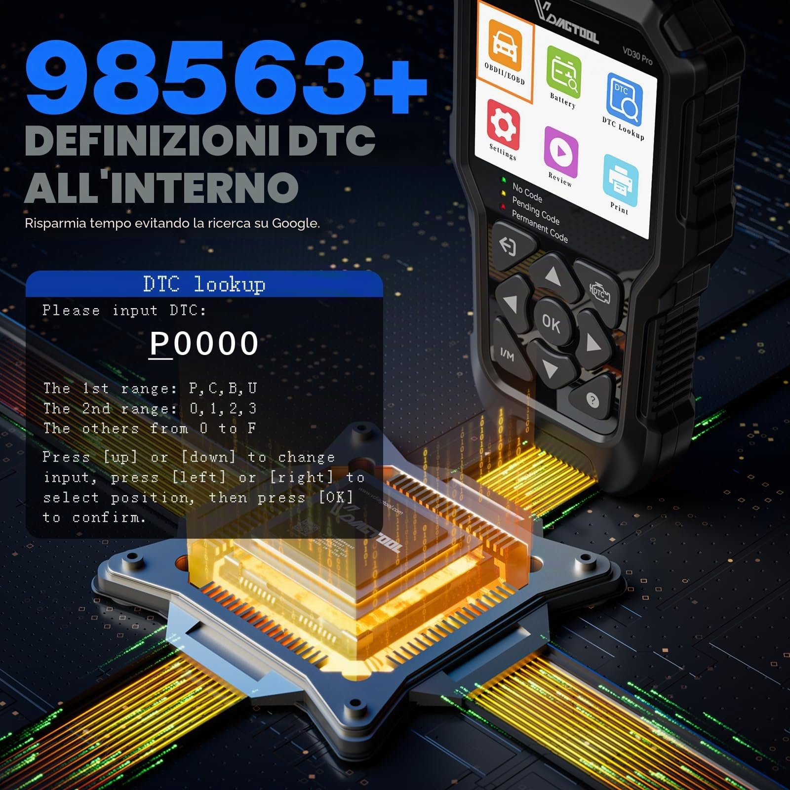 VDIAGTOOL VD30 Pro OBD2 Auto Diagnostica, Diagnosi per Auto EOBD, Lettore Codici Errore Per Reset OBD2, Dati in Tempo Reale Dello Scanner OBD, Errore Spia Motore per Tutti i Veicoli con OBDII