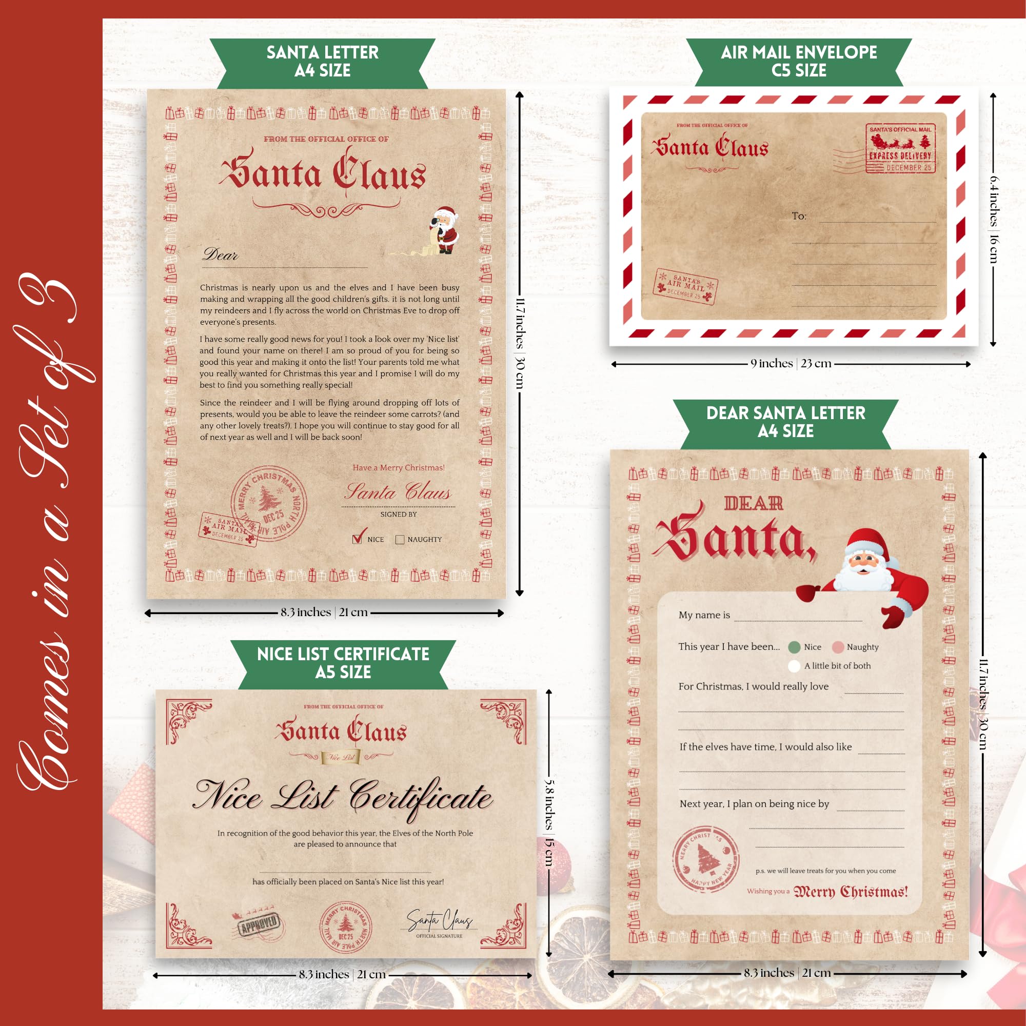 Santa Letter Bundle - 3x Letters from Santa, Nice List Certificates, Letters to Santa & Envelopes (12-Piece Set) - Image 2