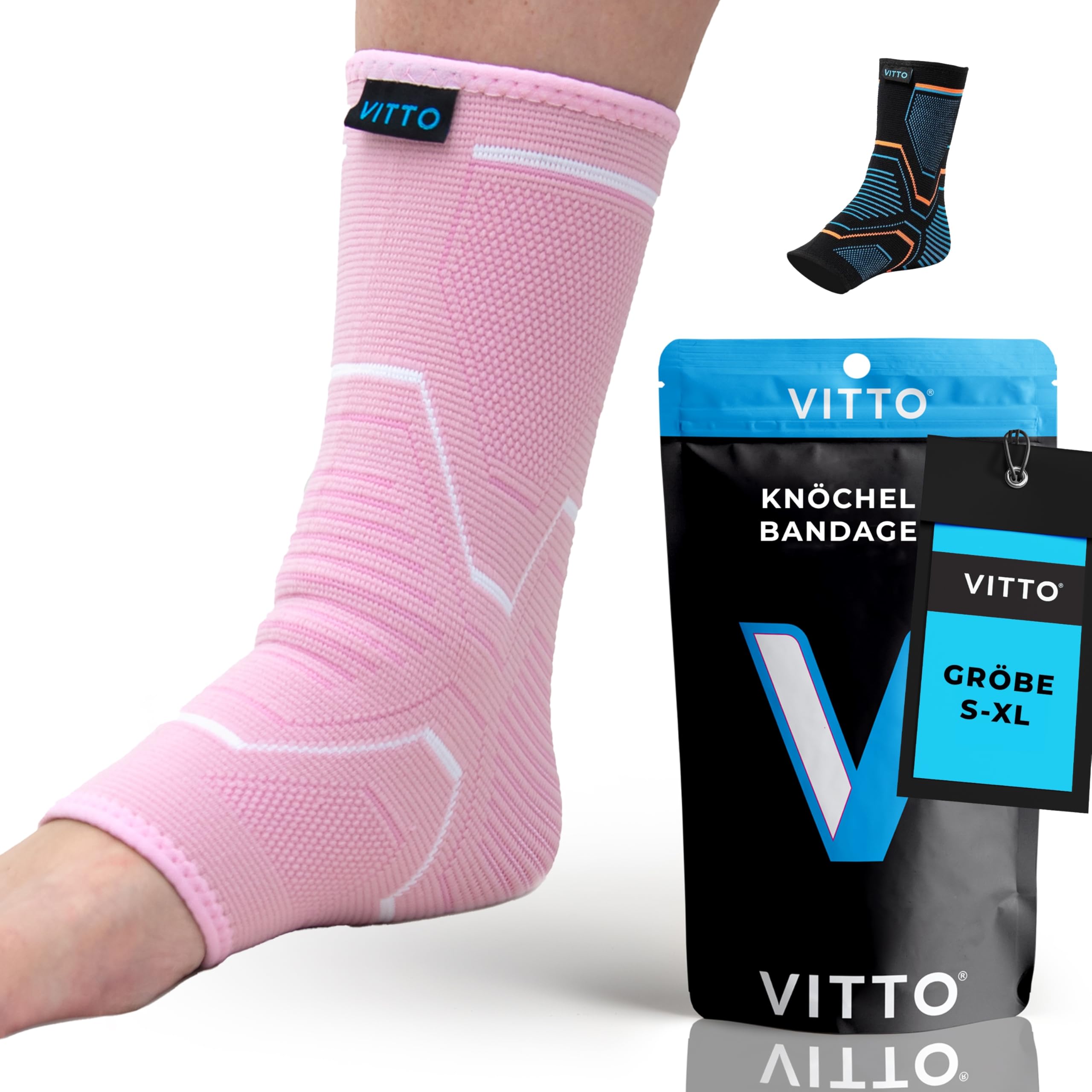 VITTO Sprunggelenkbandage, Fußbandage bei Bandschäden, Schwachen Gelenken, Verstauchtem Gelenks und Arthritis