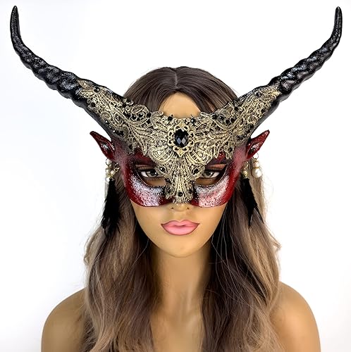 Miniatura 5 de Más allá de la máscara de cuernos de carnero, máscara de mascarada, máscaras vudú, tocado de Halloween, cosplay, máscara de ojo de hada