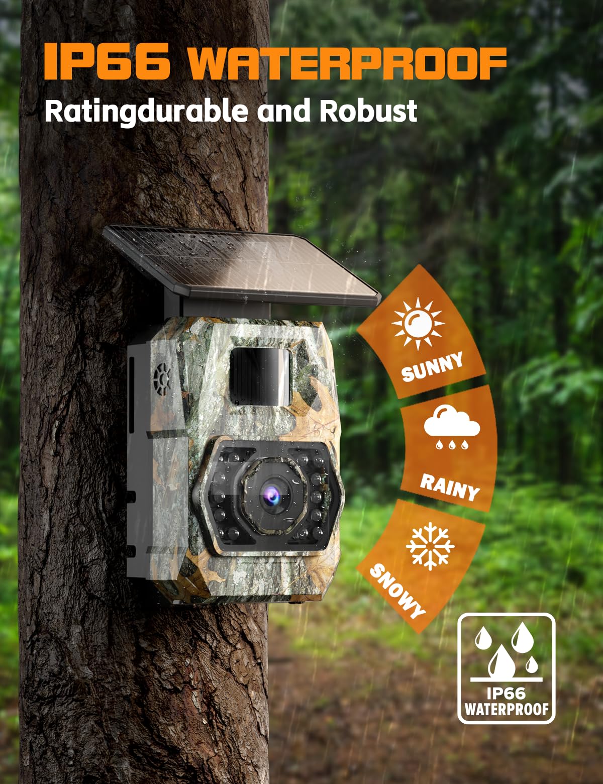 Caméra de Chasse Solaire, 60MP 4K WiFi Camera Chasse avec 5200mAh Batterie Rechargeable, 850nm LED Camera Infrarouge Vision Nocturne Animaux Caméra, Grand Angle 100°, Etanche IP66 avec Carte 32GB