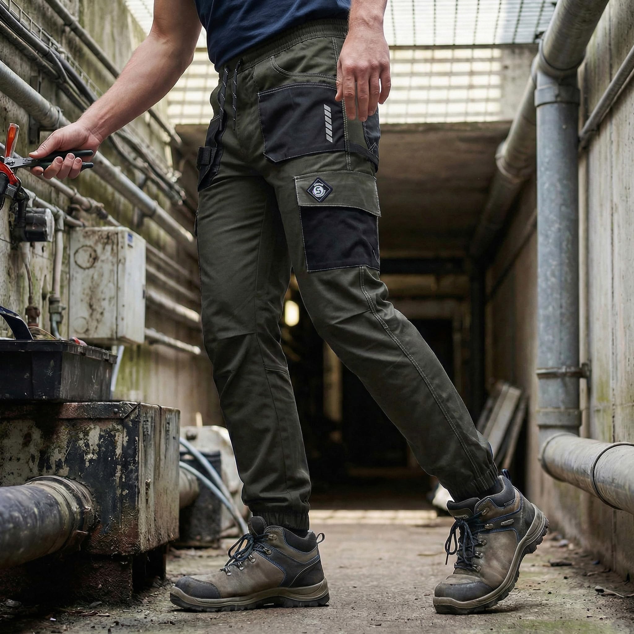 DINOZAVR Revolt Sport Pantaloni da Uomo - Pantaloni da Lavoro da Uomo - Pantaloni da Uomo Elastici con Tasche multifunzionali
