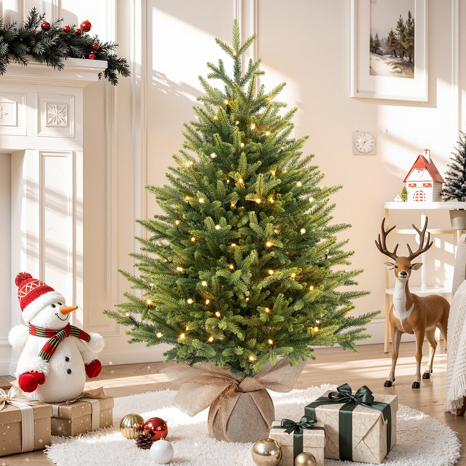 Alupssuc 3FT Pre-lit Artificial Mini PE Christmas Tree for Xmas Decorations
