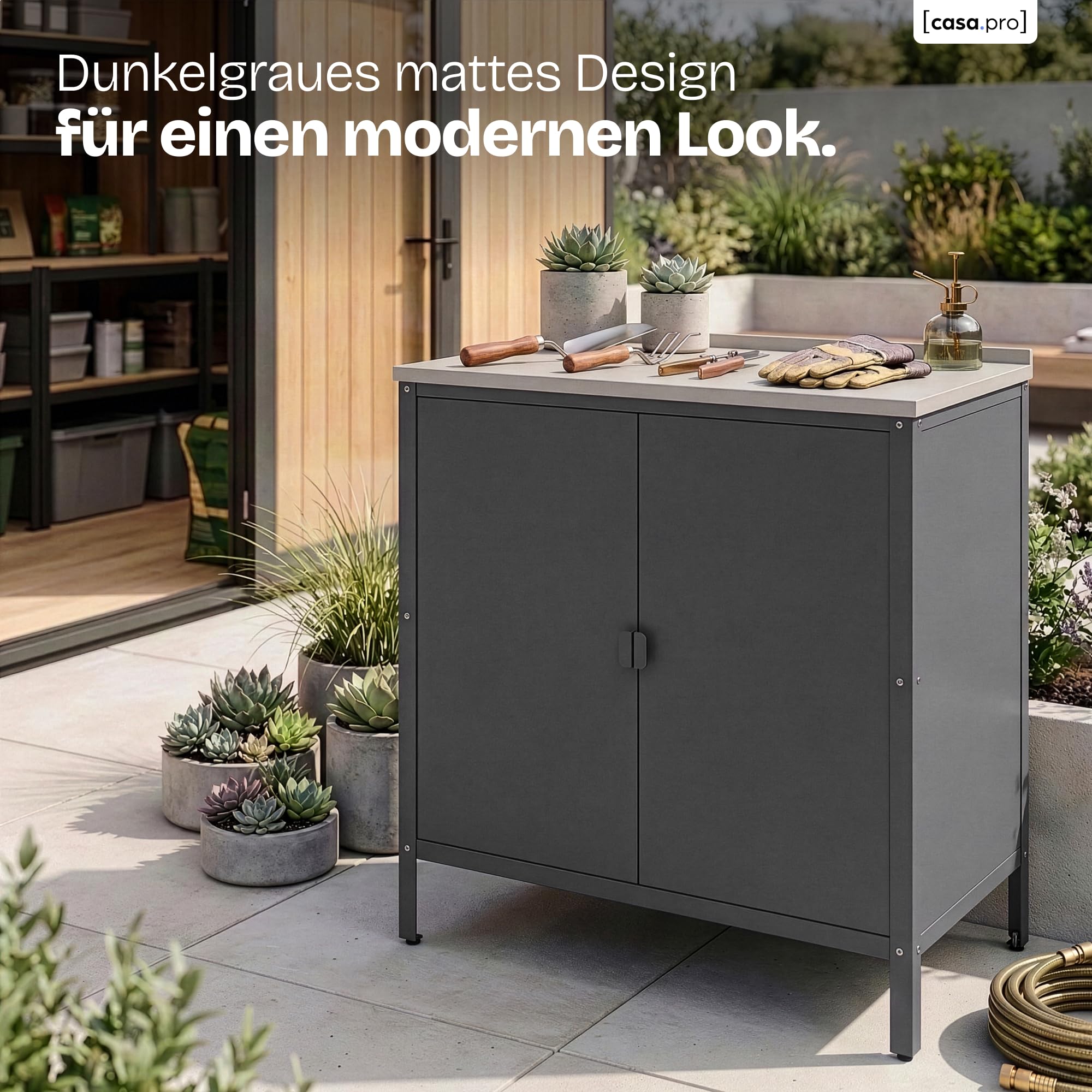 casa.pro Outdoor Schrank Bolognano Gartenschrank 92x80x50 cm Dunkelgrau matt