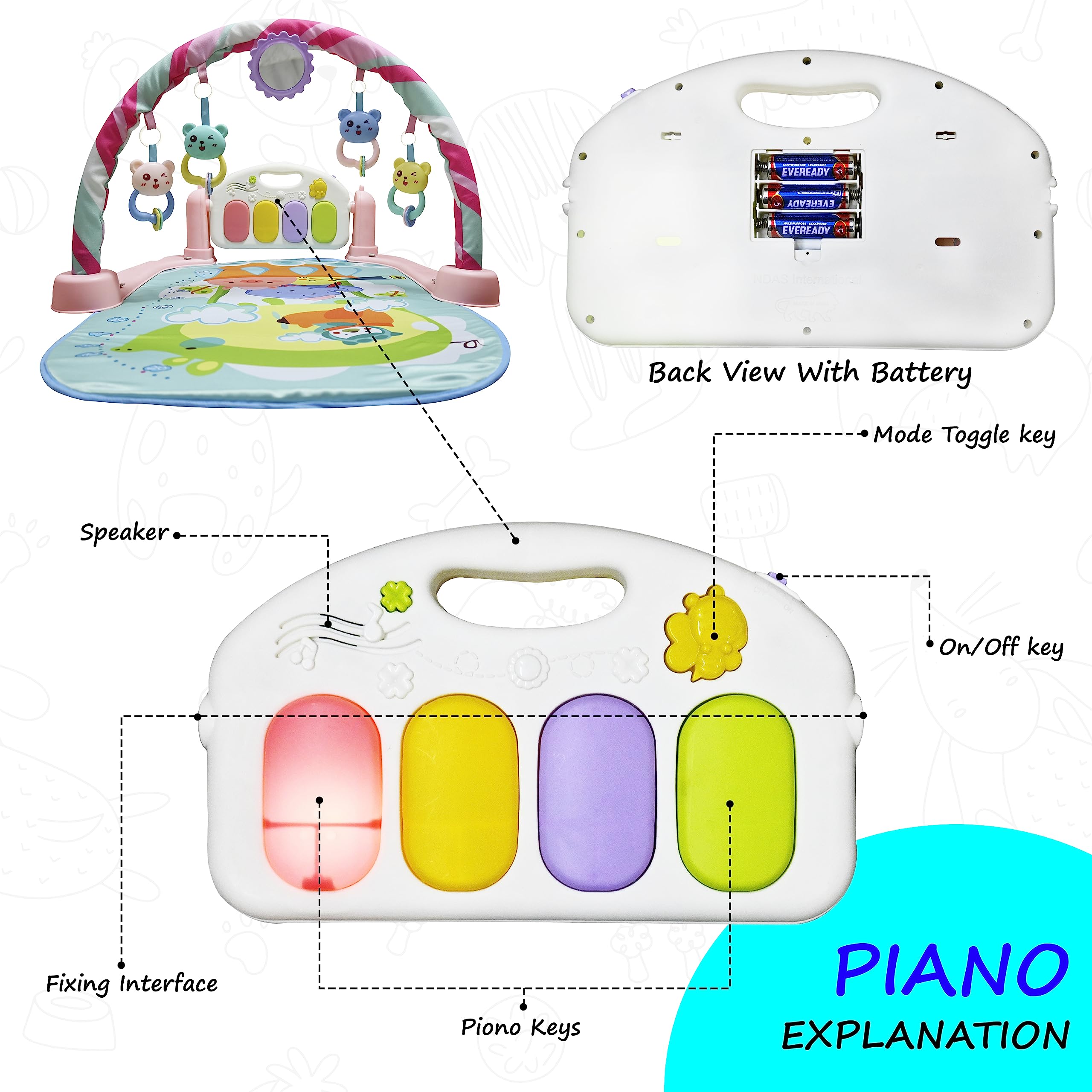 Yetli Indian Multifunctional Baby Gym Mat Includes A Musical Piano Keyboard Set With Animal Sound Effect And Music Mode,Gym Mat,Activity Toys,And A Mirror,Designed To Engage Babies From 0 To 2 Years 3
