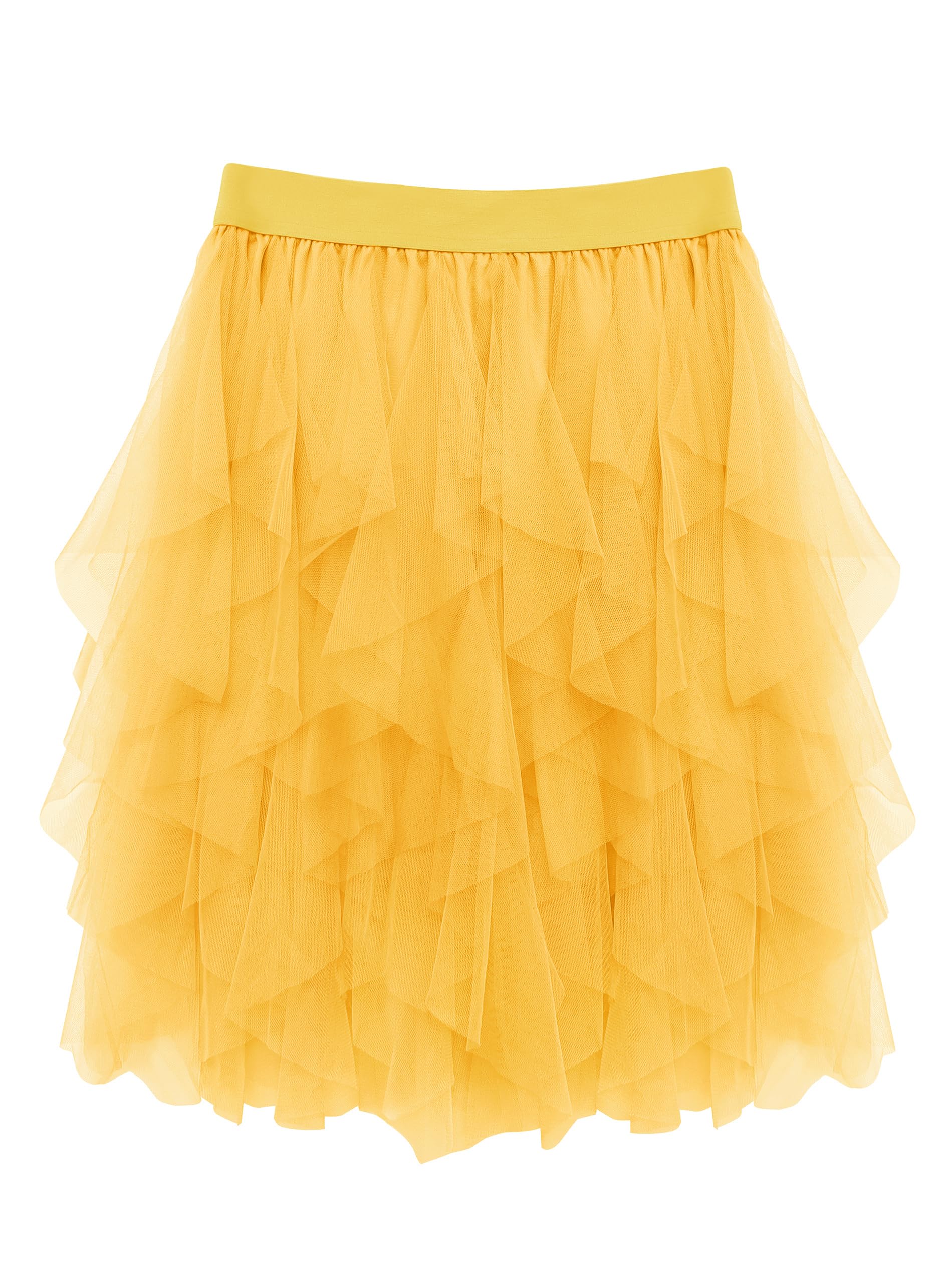 Wikoan Tulle Skirt Women Multilayer Mesh Irregular Pleated Knee-Length Festival Party Skirt for Halloween Christmas Daily,Yellow,2XL-3XL