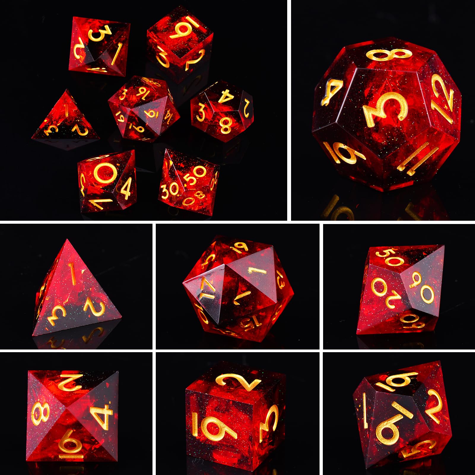 ORUZA 7 PCS Polyhedral DND Dice Resin Sharp Edge Die D&D Dice Set for Dungeons and Dragons RPG MTG Table Games (Red) - Image 4