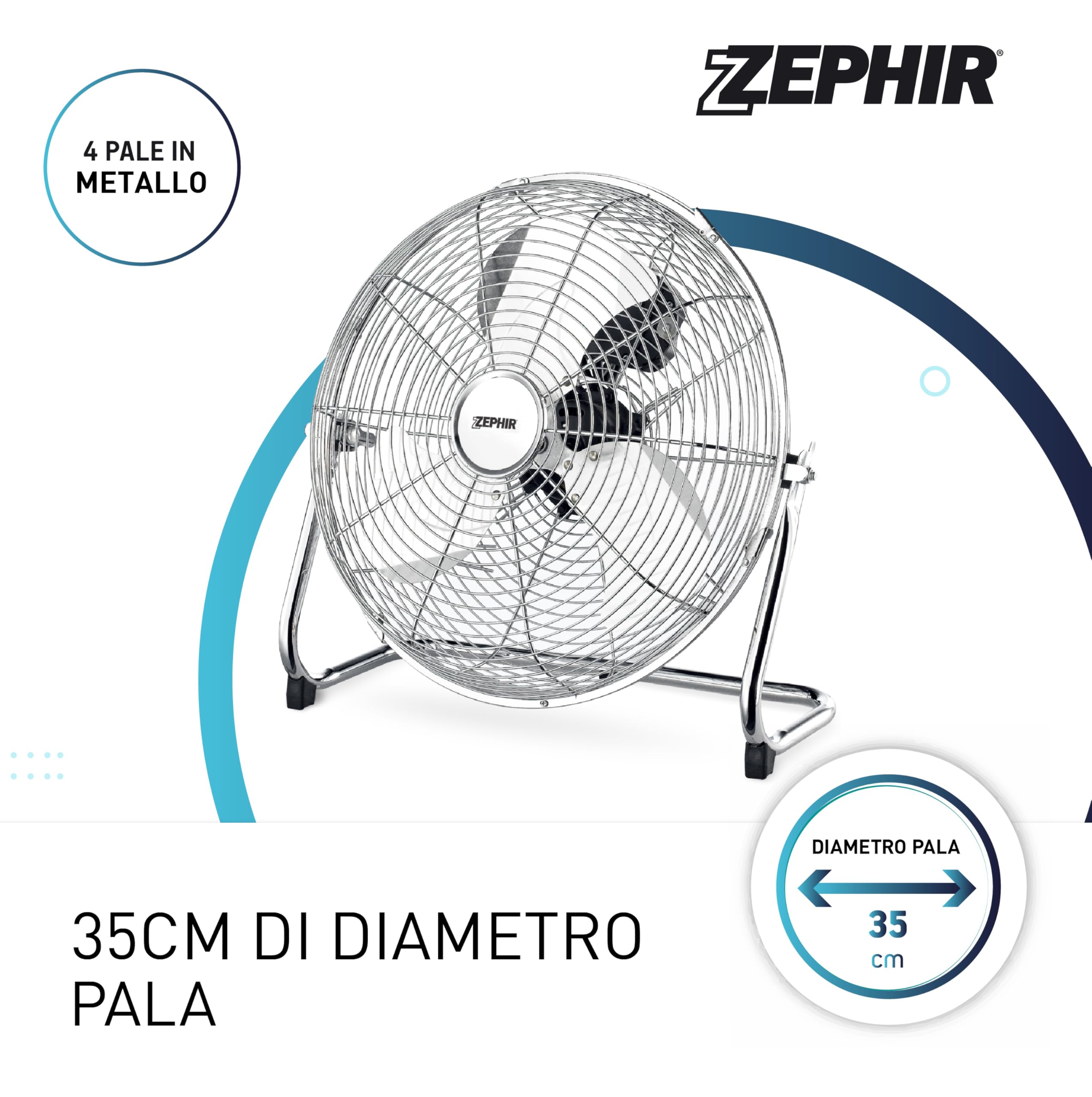 Ventilatore Industriale Zephir 70W | Pala 35cm, 3 Velocità | Acciaio Cromato - Foto 7