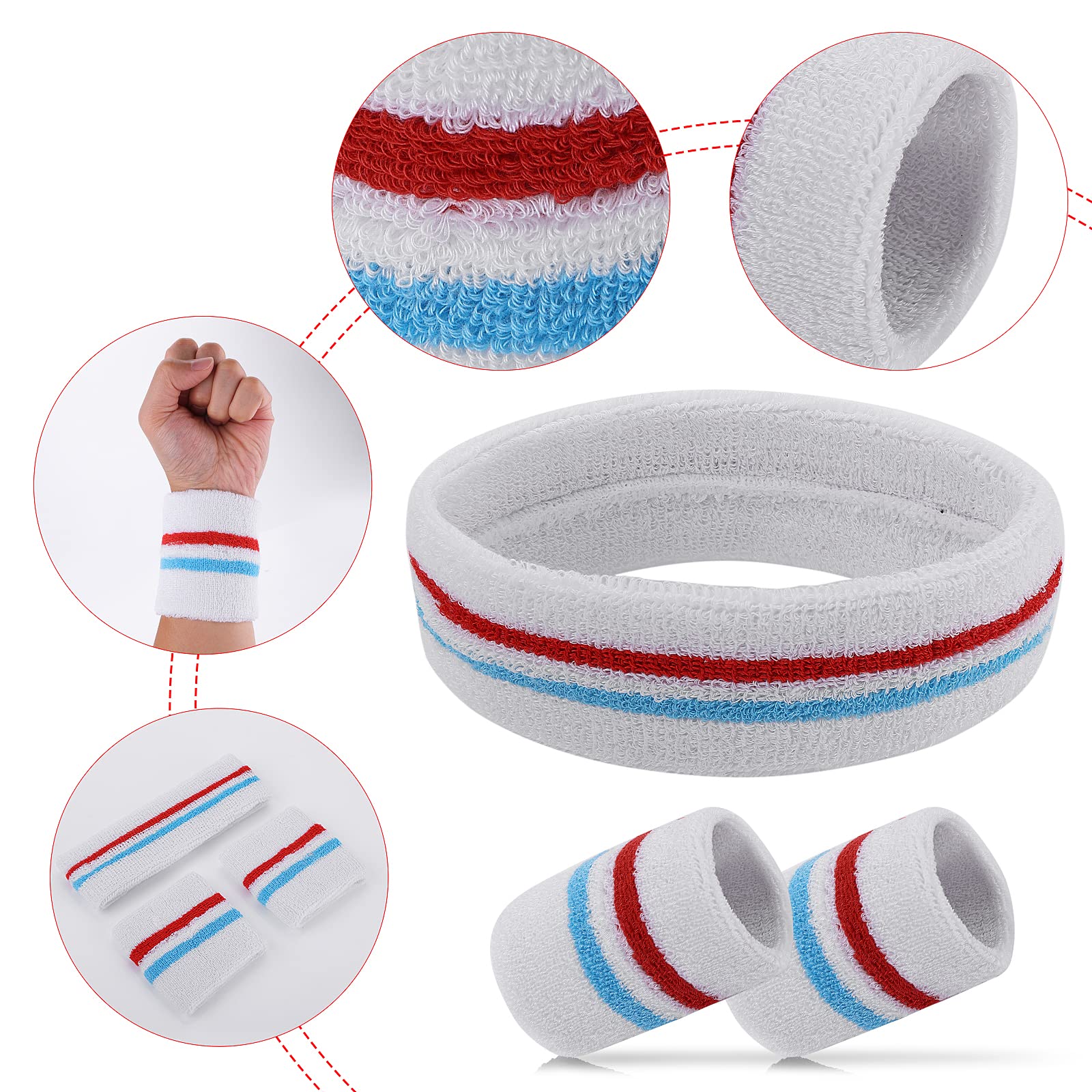 Yolev 3 Pezzi di Fascia Sportiva per il Sudore Set di Fascia Sportiva a Righe da Polso per Uomini e Donne Fitness Corsa Accessori Sportivi