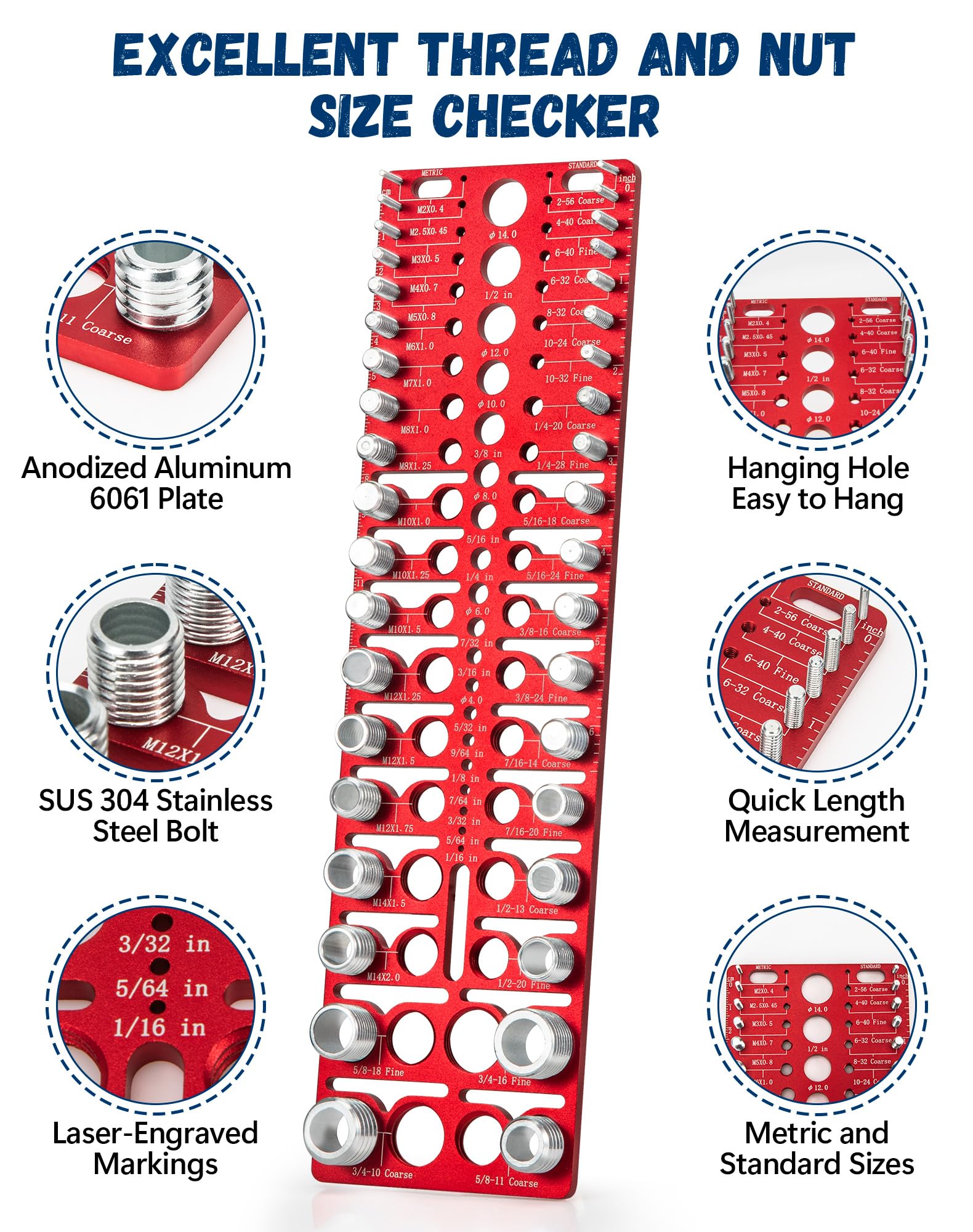 Nut & Bolt Thread Checker - 57 Sizes -5
