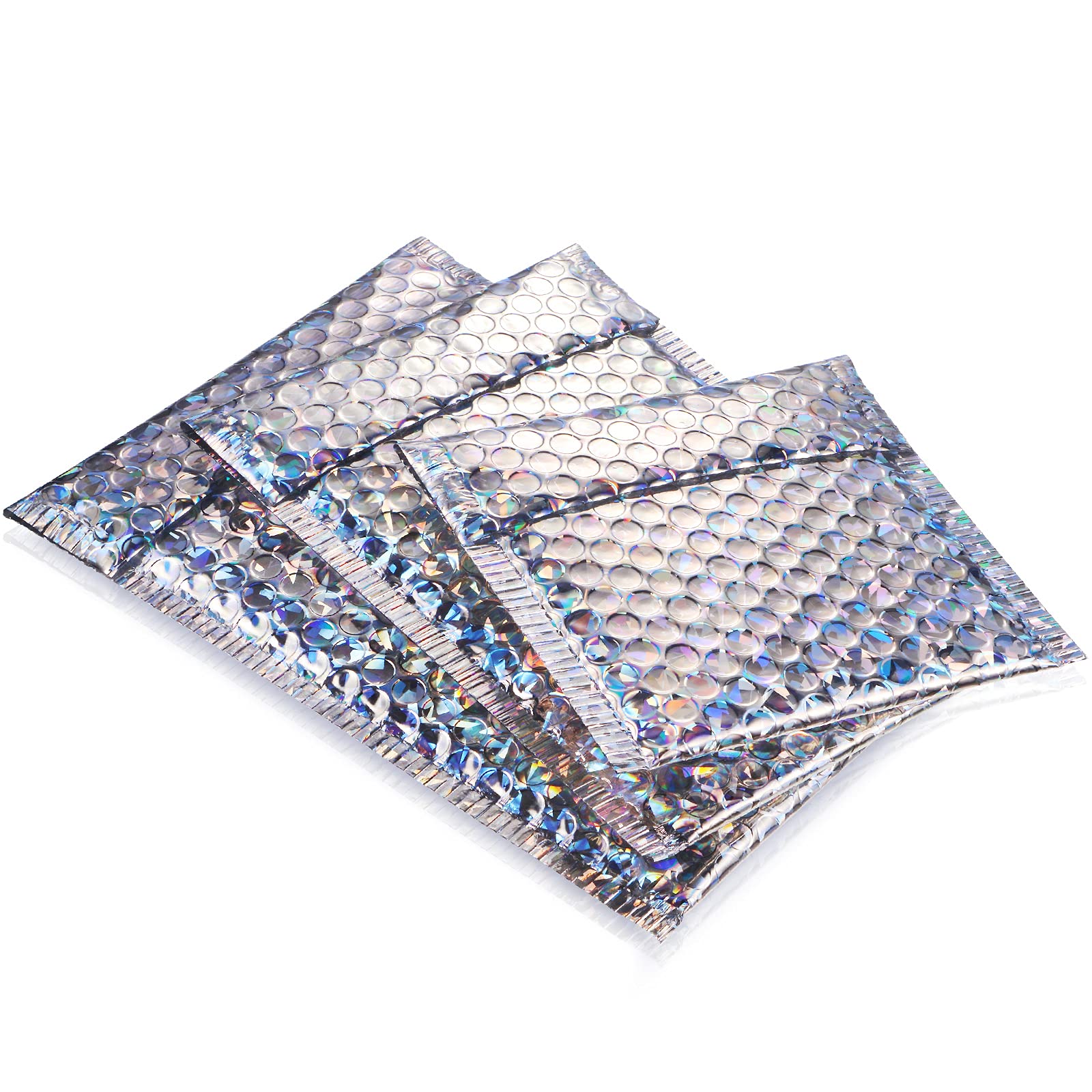 50 buste imbottite metallizzate con bolle per spedizione, buste in polietilene, con glitter imbottite, chiusura adesiva, buste per spedizioni di imballaggi (colore arcobaleno)