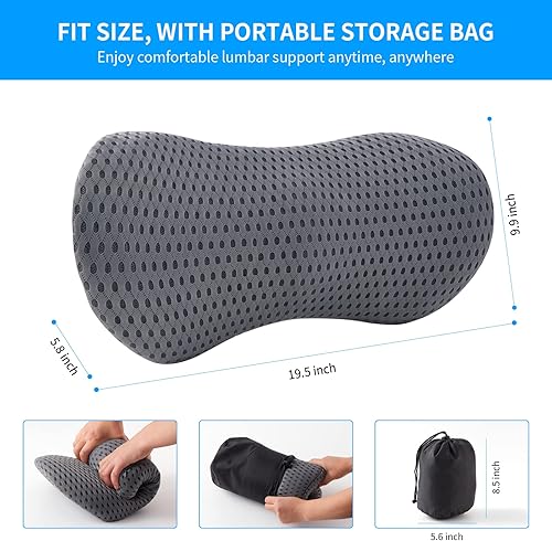 Vista 15 de Almohada lumbar, almohada de apoyo lumbar de espuma viscoelástica para silla de oficina y asiento de automóvil, almohada de apoyo para aliviar