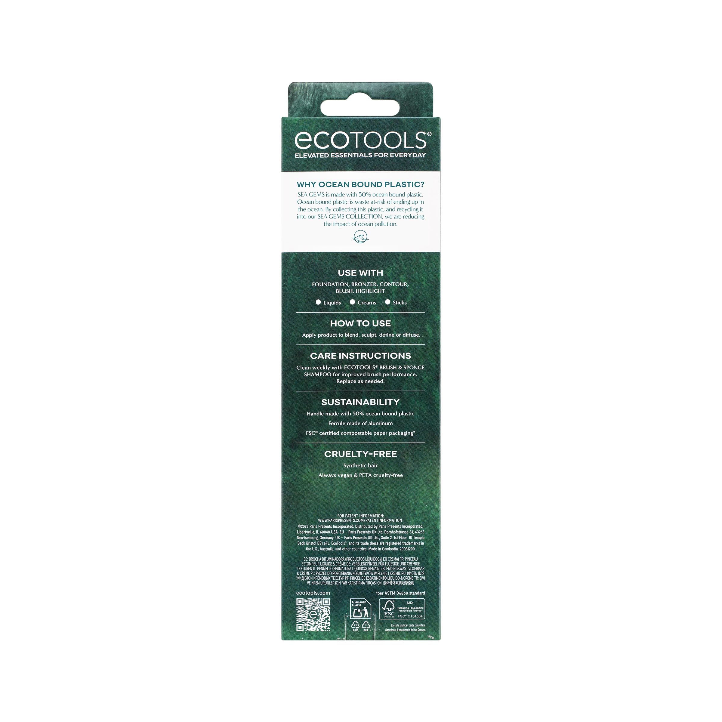 EcoTools Sea Gems Liquid & Cream Blending Brush, Foundation, Contour & Blush Makeup Brush for Smooth Buildable Coverage, Sustainable Design, Vegan & Cruelty-Free, 1 Count
