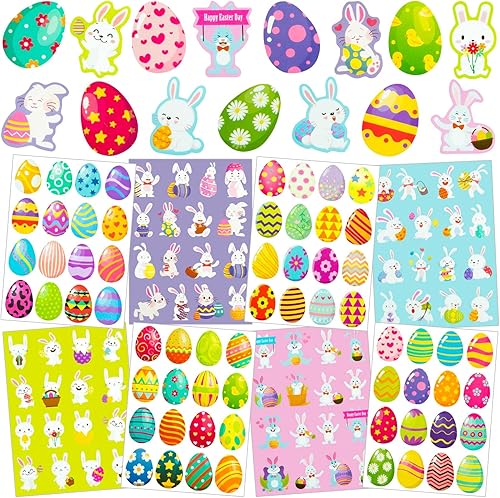 516 calcomanías de Pascua para niños, calcomanías de cesta de huevo de conejo de Pascua, linda calcomanía de vacaciones de conejo para estudiantes,