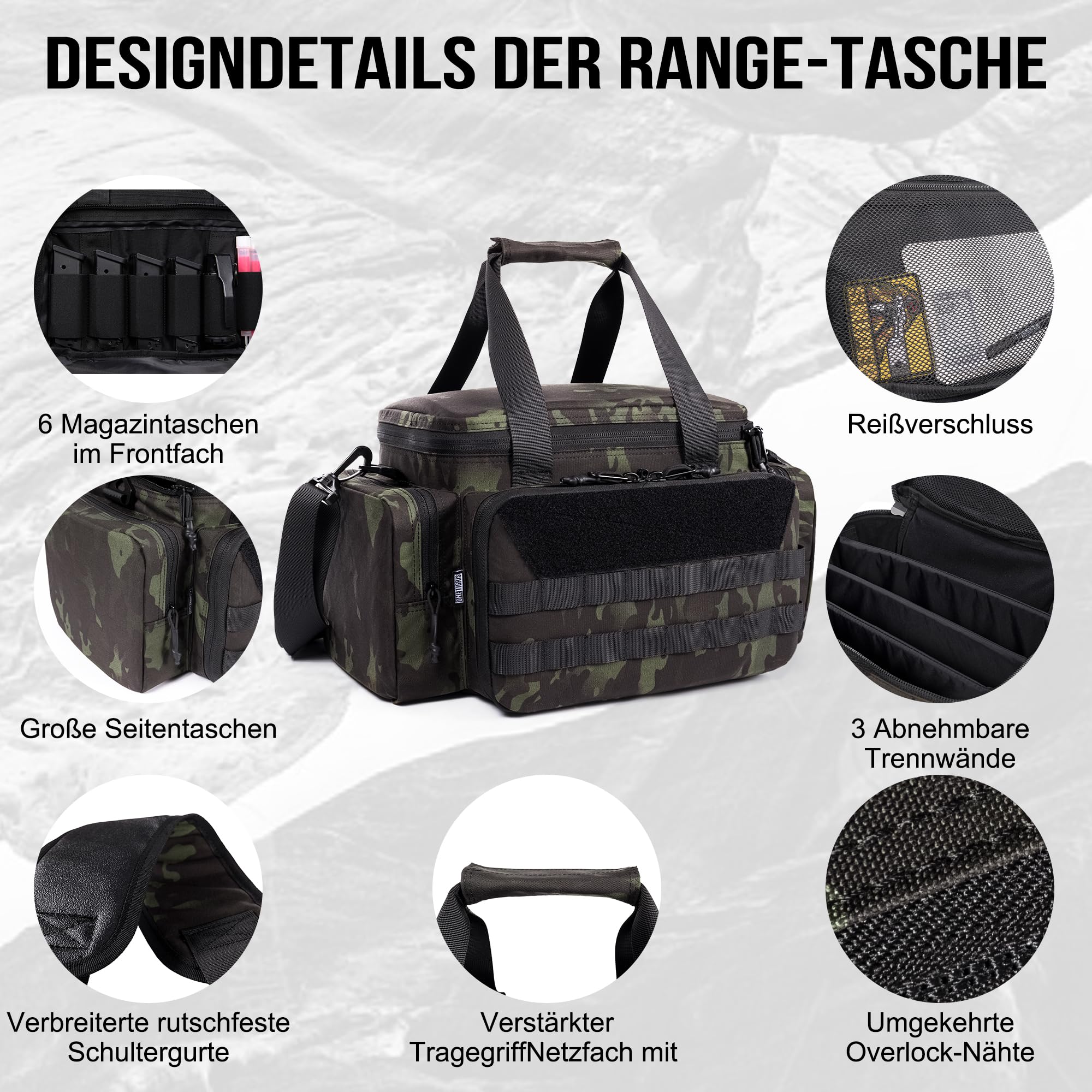 OneTigris Range Bag, torba policyjna, torba taktyczna, torba na broń do polowania, strzelnicy, wędkarstwa, wędrówek, aktywności na świeżym powietrzu, Camo czarny, 45cm x 25cm x 23cm, Sportowy