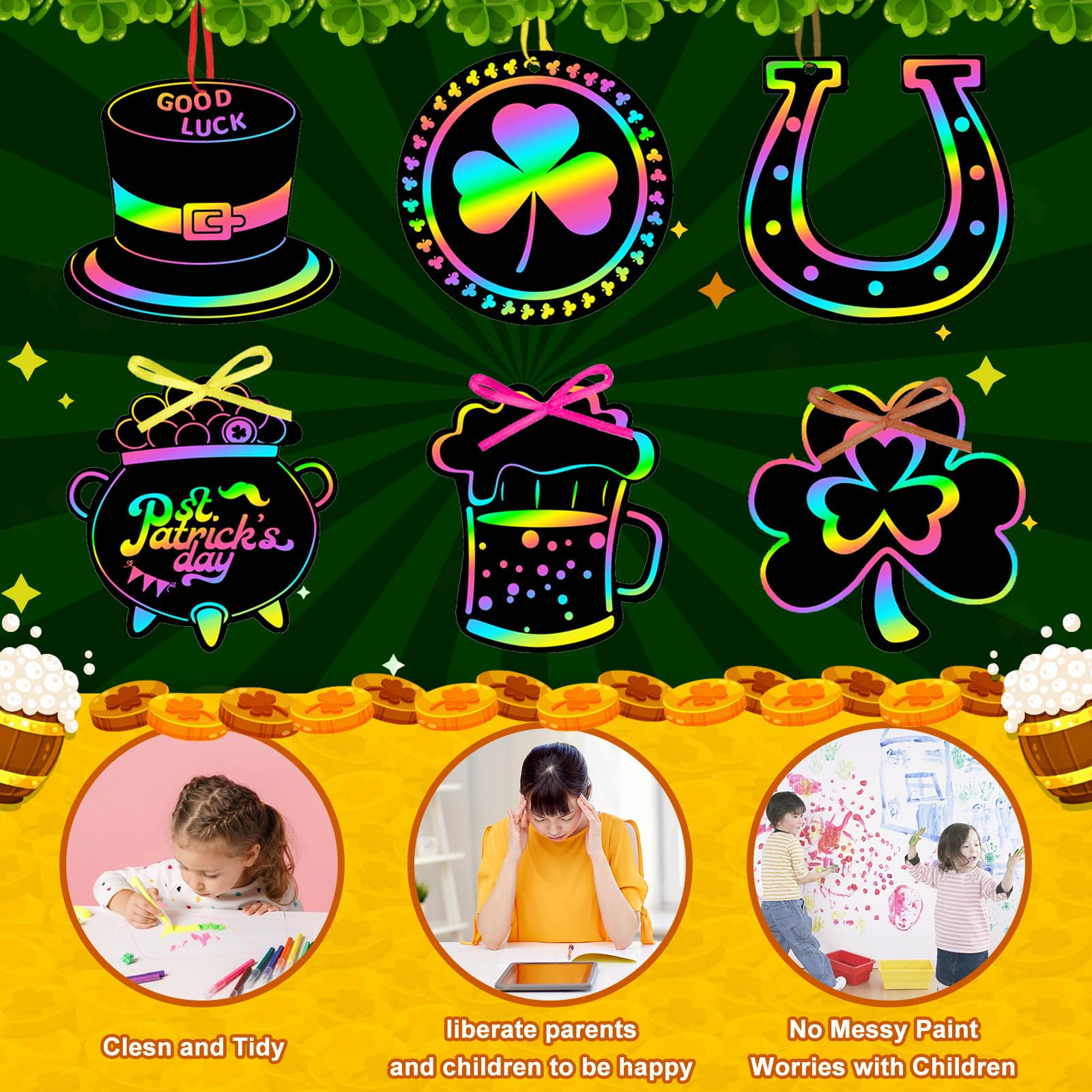 Snapklik.com : 36 PCS St Patricks Day Scratch Art For Kids, St Patricks ...