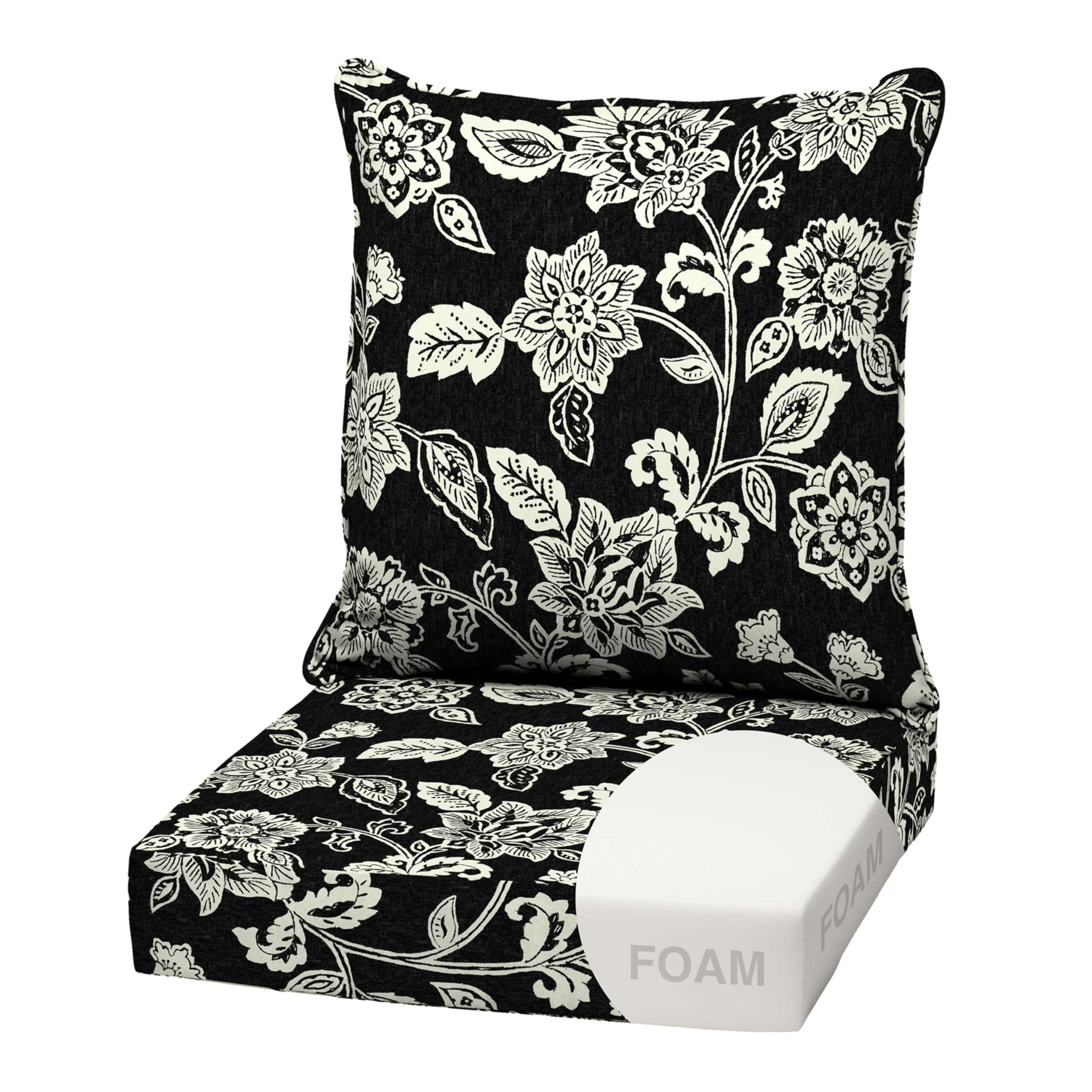 Arden Outdoor Foam Deep Seat Cushion Set, 22 in x 24 in, Weather-Proof, Rain-Proof, Fade Resistant Patio Cushion, Bottom and Back Cushion for Chair, Sofa, and Couch Ashland Black Jacobean — image 1