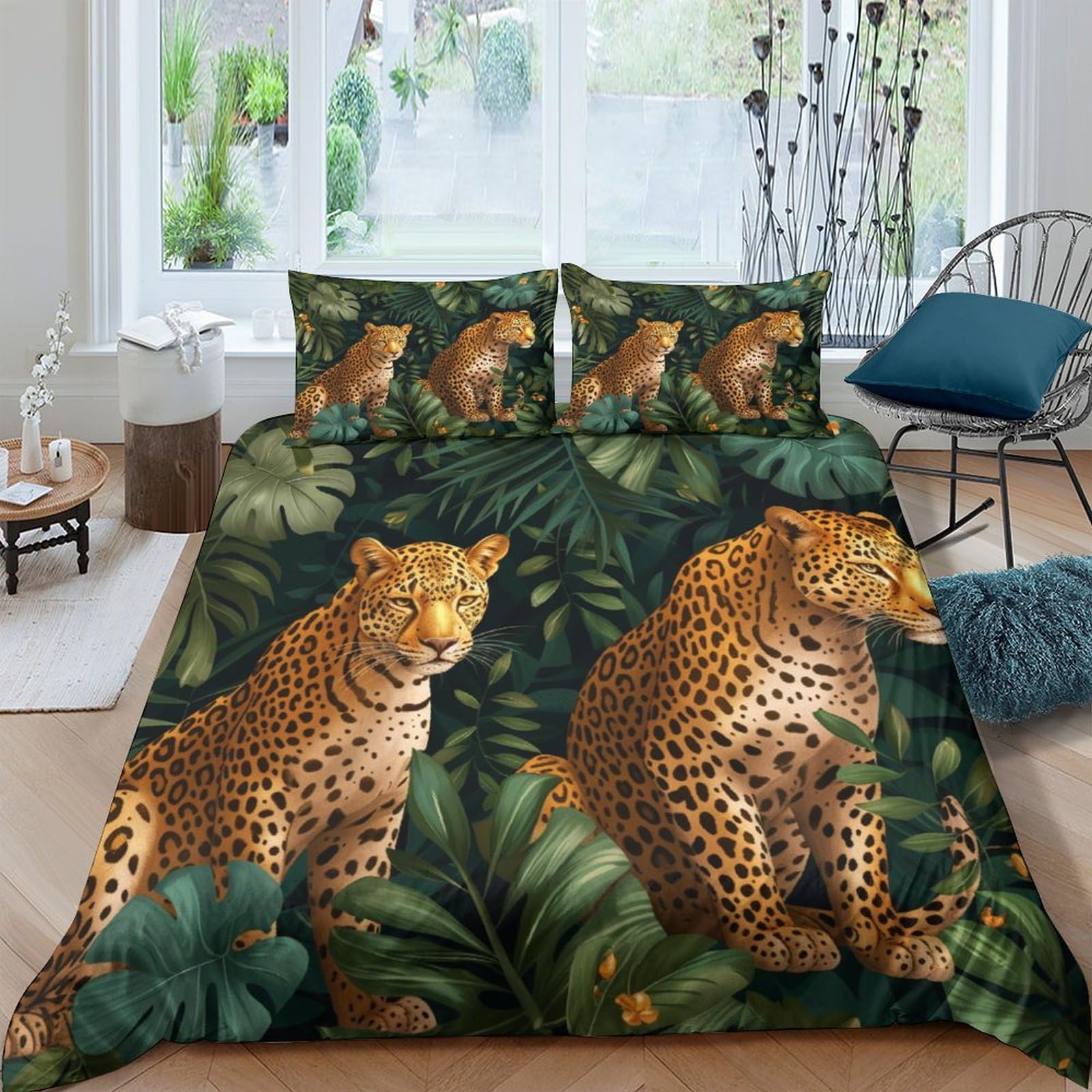 Housse de couette guépard 3D en microfibre douce parure de lit grand confort