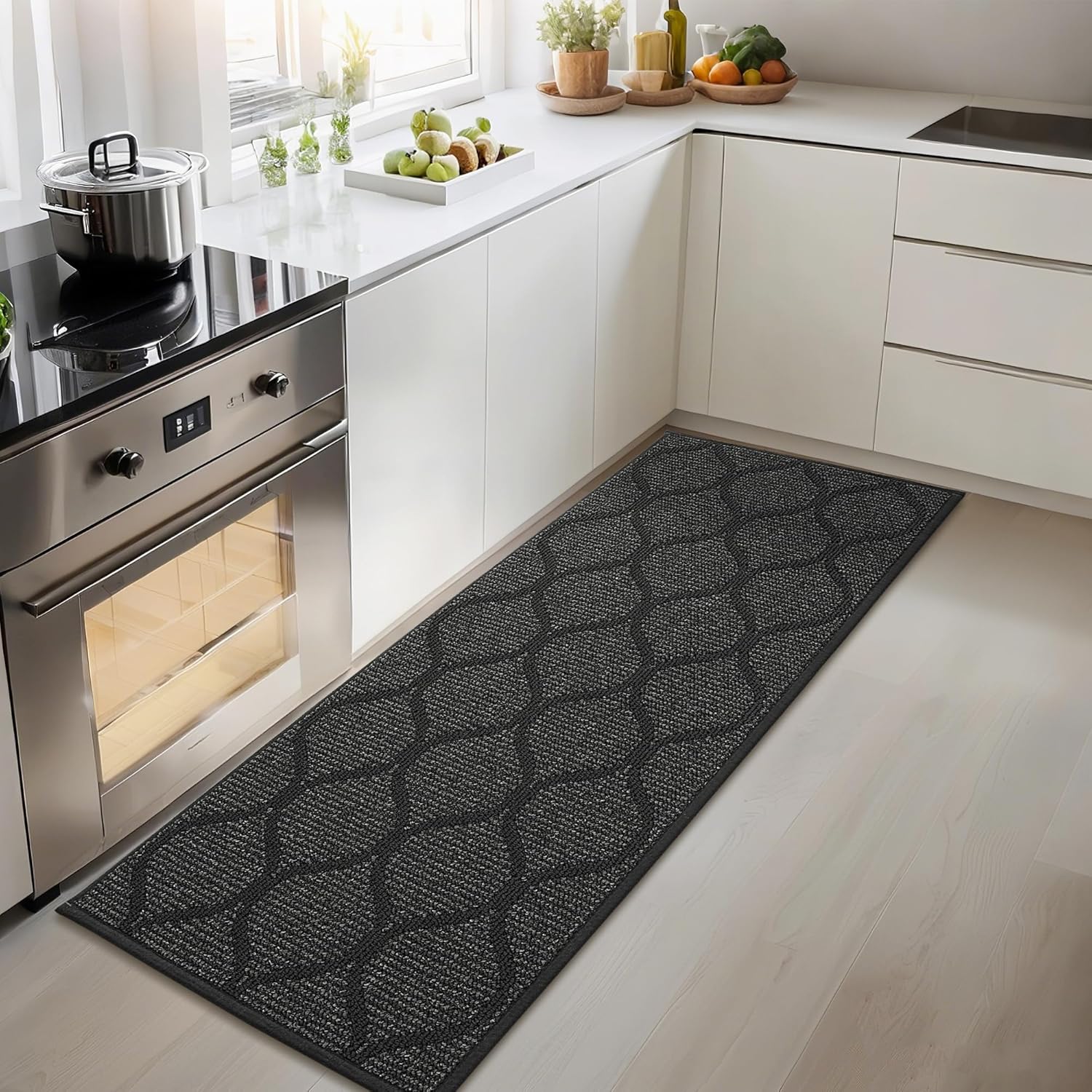 COSY HOMEER Kitchen Rug Non Slip Washable 24"x48", Absorbent Kitchen Mats for Floor, Runner Rugs for Kitchen Floor, 100% Polypropylene Kitchen Sink Rug (Dark Grey)