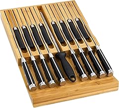 EcoFives In-Drawer Knife Block,Bamboo Knife Drawer Organizer Insert, Kitchen Knife Drawer Storage for 16 Knives a Slot for your Knife Sharpener (Without Knives)