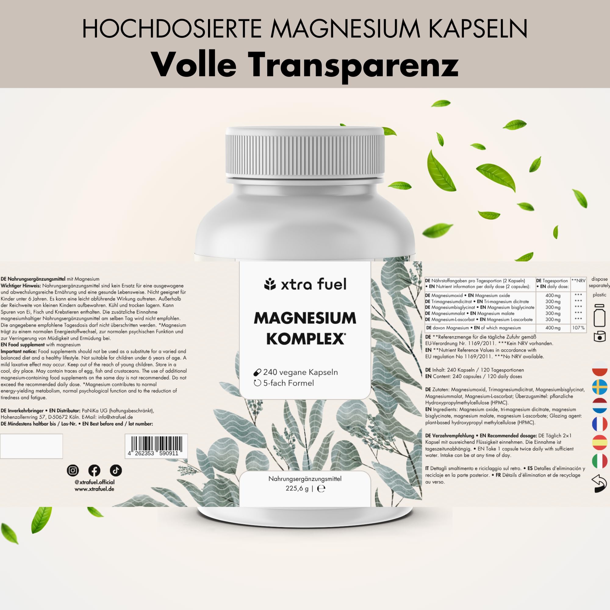 Complexe Magnésium 5-en-1 400 mg – 480 gélules véganes