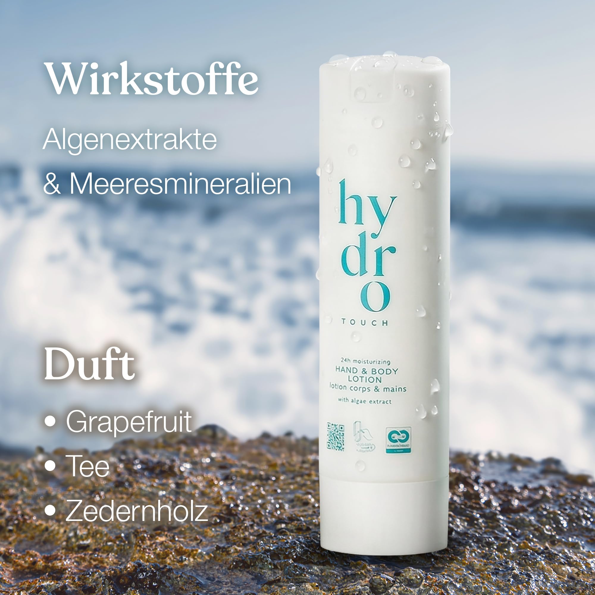 ADA Cosmetics Hand- & Bodylotion, vegan mit Meeresmineralien u. Algenextrakt, vitalisierende Lotion, Nährend für Gesicht Körper & Haut, Nachfüllpack für SMART CARE, Hydro Touch Made in Germany 6x300mL