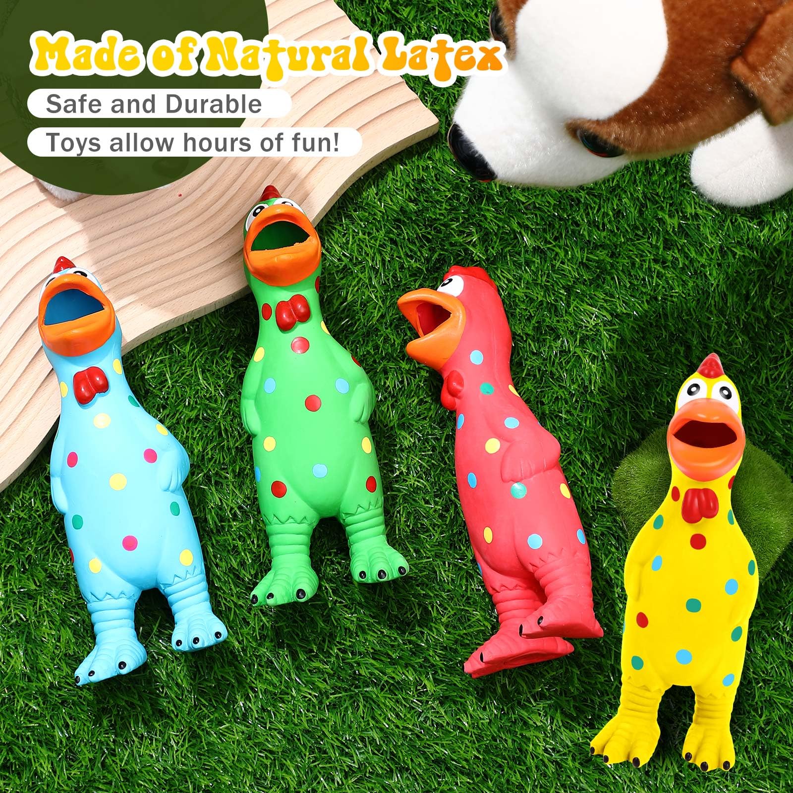 Lot de 4 jouets couineurs en latex pour chien en forme de poule agressifs, charmants et durables pour chiens de petite, moyenne et grande taille