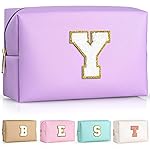 TOPEAST Preppy Makeup Bag, Small Cosmetic Travel Bags for Women, PU Leather Waterproof Toiletry Bag with Zipper, Personalized Birthday Gift for Women Girl, Preppy Gifts for Girl (Purple Y)