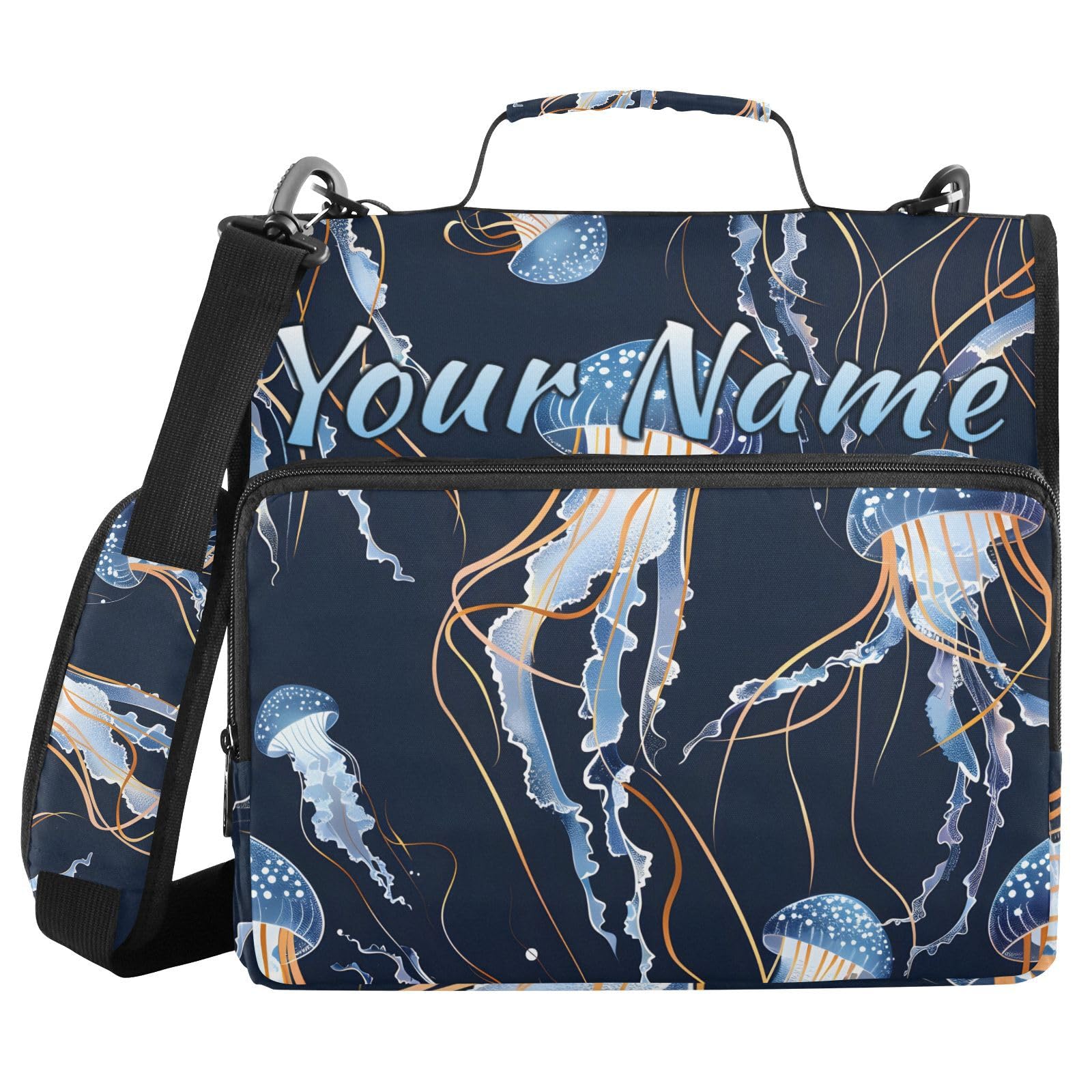 Custom 3 Ring Zipper Binder Jellyfish Dark Ocean Personalized Name 1.5 Inch Binders Large Capacity Multi Pockets for School Office Supplies