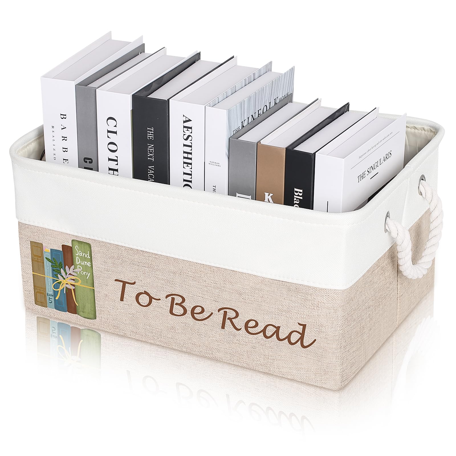 TBR Book Organizers and Storage Basket ,Collapsible Storage Basket for Books with Handles, to Be Read List Storage Bin for Office