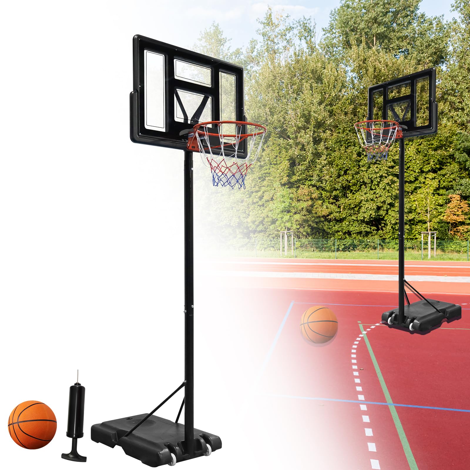HENGMEI Panier de basket-ball d'extérieur de 3,05 m - Équipement de jeu d'intérieur - Réglable en hauteur - Avec roulettes - Avec support - Pour enfants et adultes - Noir