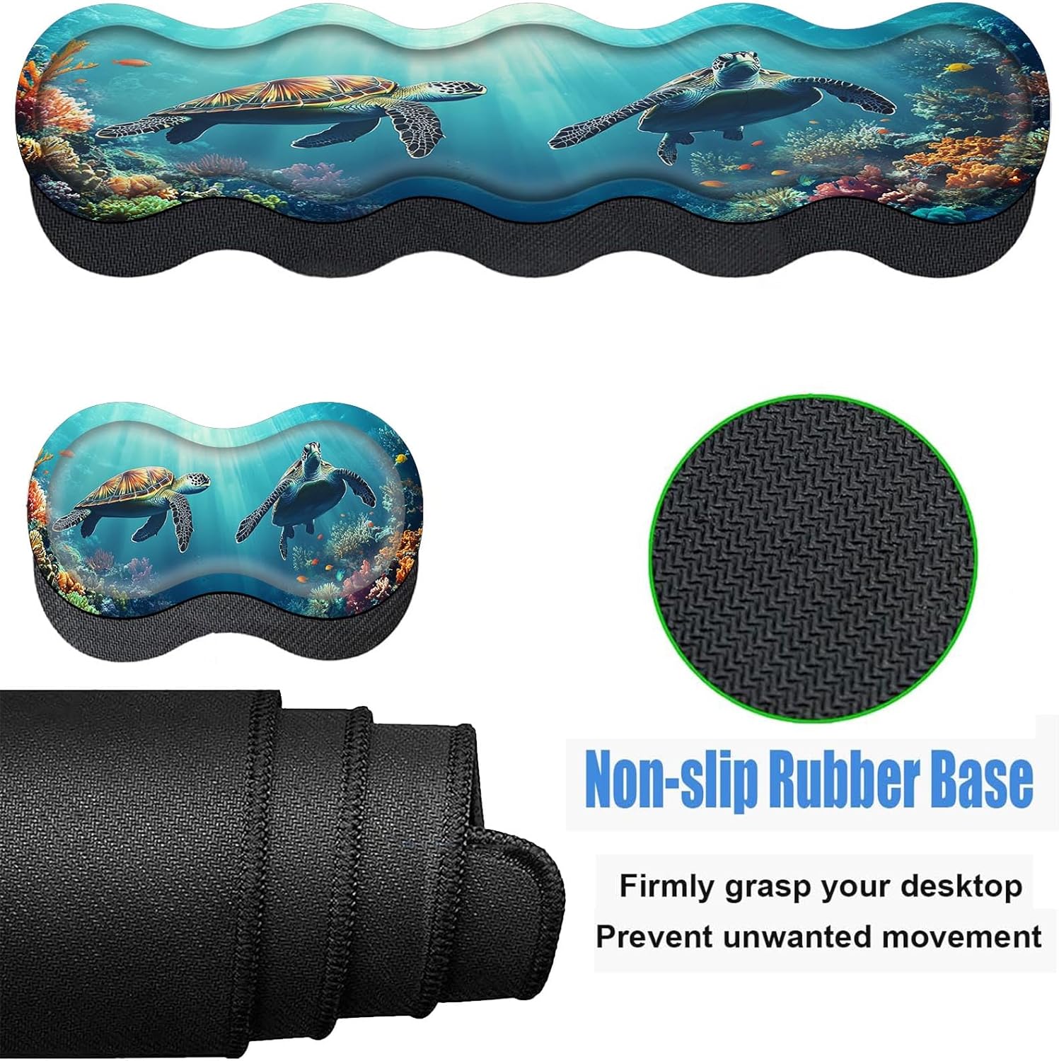 Keyboard Wrist Rest and Mouse Pad Set,31.5x11.8 Inches Desk Mat,Waterproof Non-Slip Ergonomic Wrist Support for Pain Relief,Extended Desk Protector for Office Home Gaming,Cute Turtle