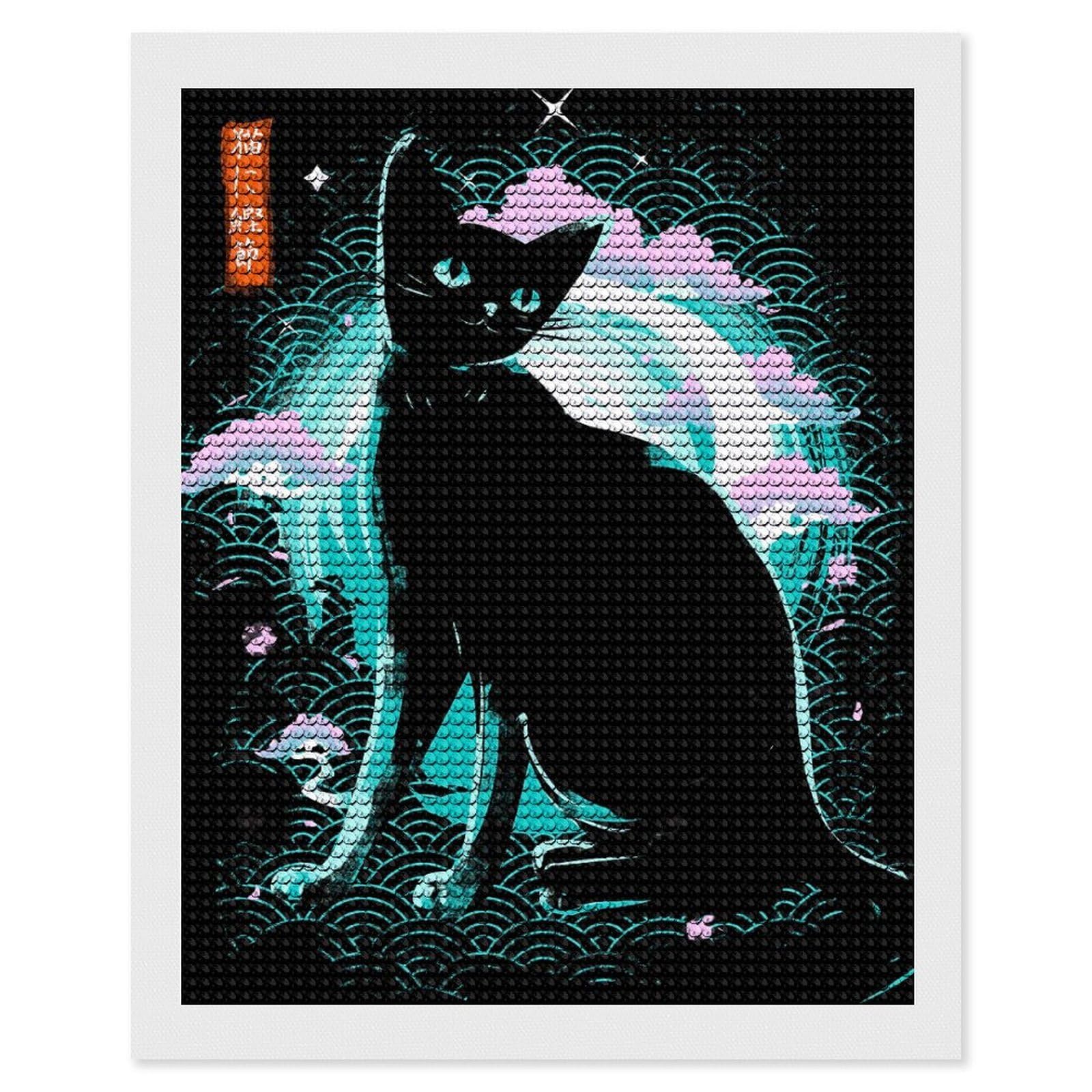 Junmoney Japanese Cat Diamond Art Kit 16"x20", for Beginners, Vintage Style Decor, Good for Quiet Evenings, Festive Craft Gift