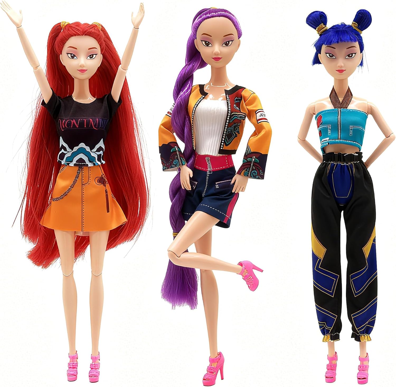 Demon Hunters Toys Action Dolls Set, 11.5-inch Poseable Dolls with Movable Joints, 3-Pack Collectible Model Toys for Fans and Kids Game Gift