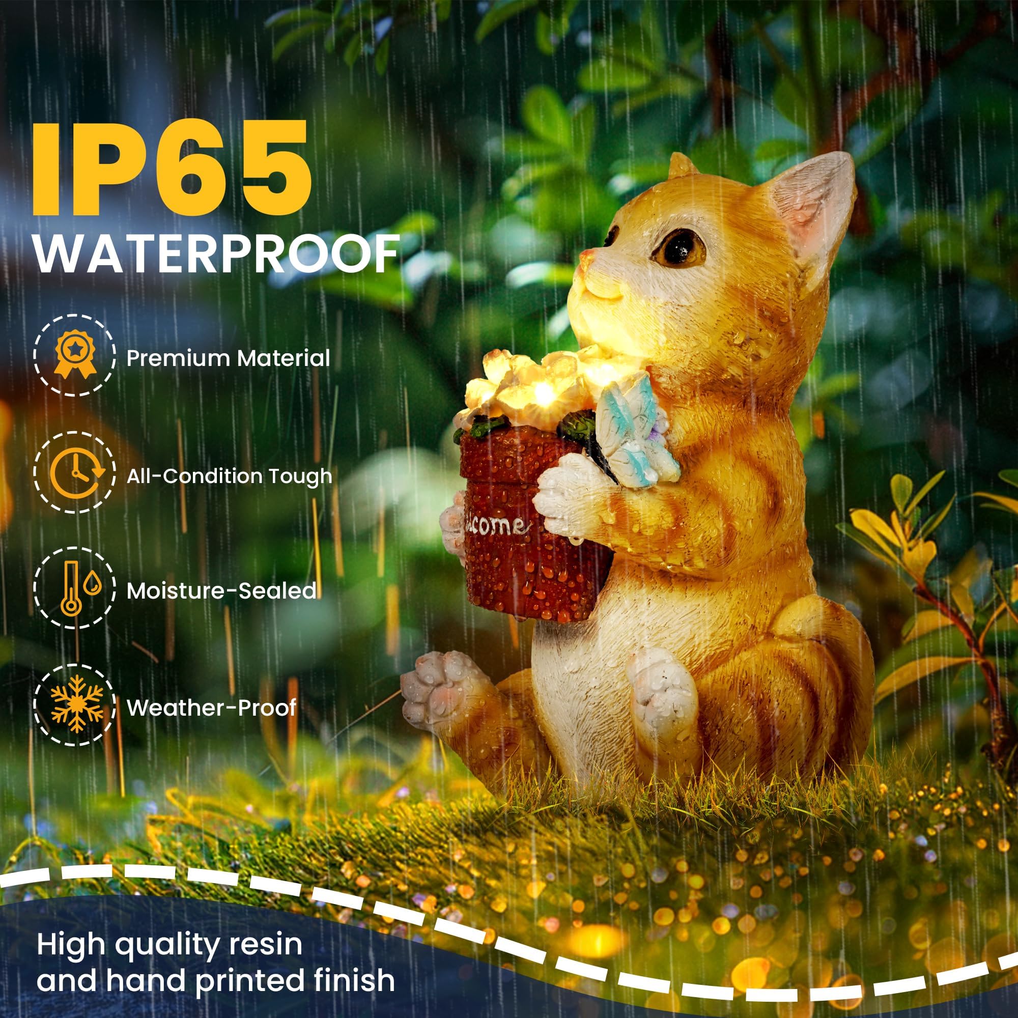 Solar Garden Decor Flower Pot Cat Statues Outdoor,Decorations for Patio, Balcony, Backyard, Lawn Ornaments - Cat Statue with Flower Pot- Unique Cat Lover Gifts for Mom, Grandma, Women - 5