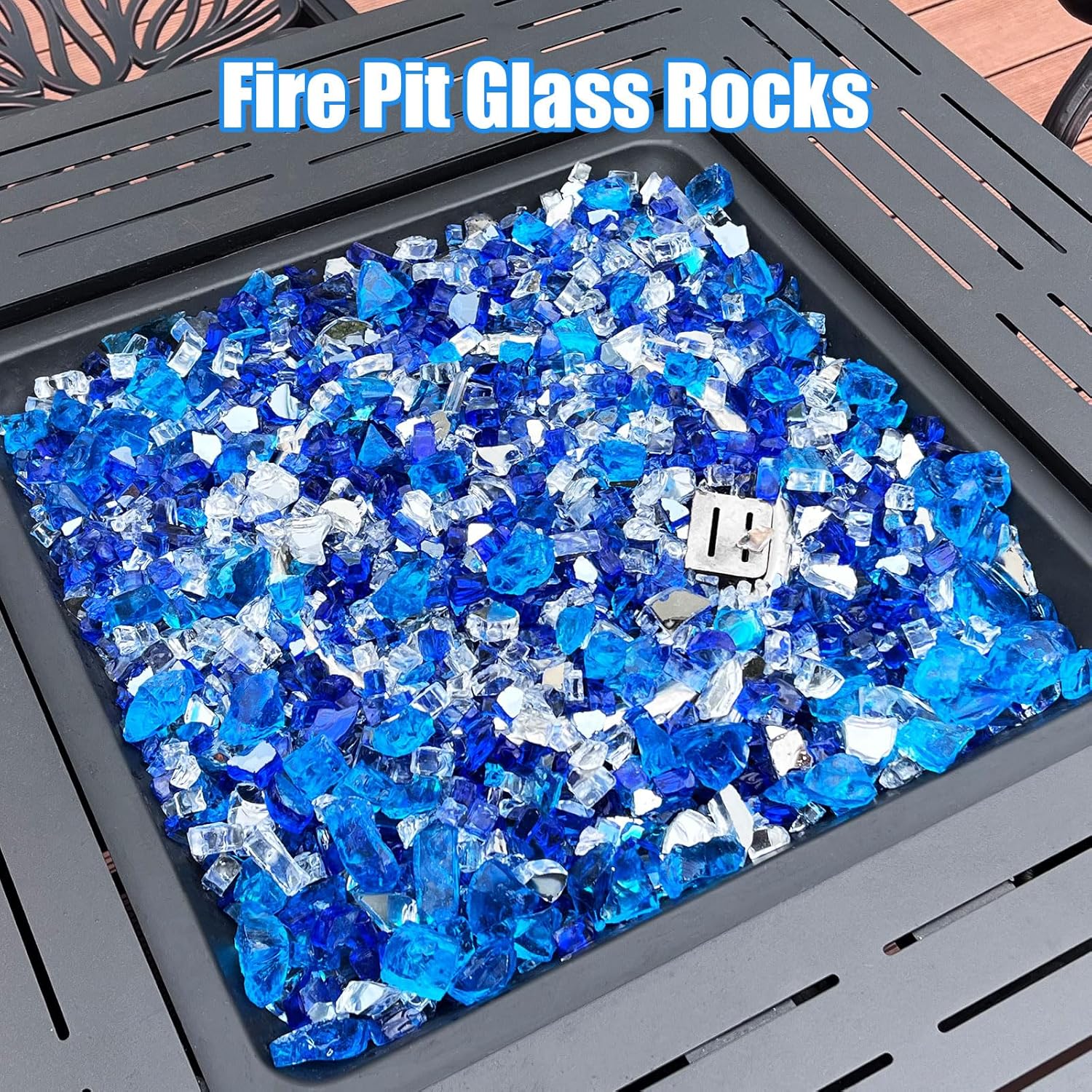 Reflective Fire Glass,Crushed Fire Glass Rocks for Fire Pit Table, Fireplace 1/2 Inch Outdoors and Indoors 10 Pounds（Caribbean Blue+Cobalt+Transparent Crystal）
