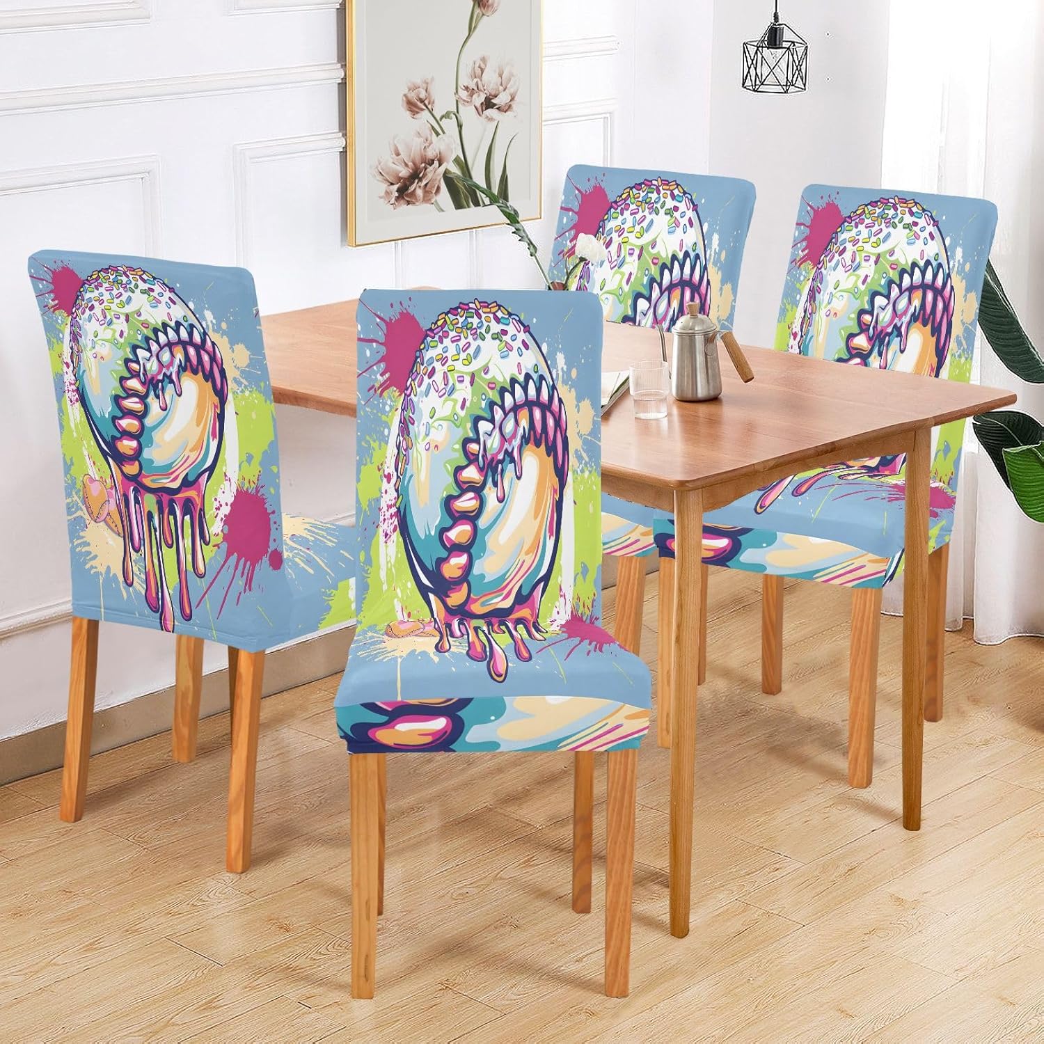 ALAZA Chair Covers for Dining Room, Splash Ink Baseball Stretch Chair Cover Sets Chair Protector Removable Washable for Ktichen Restaurant Hotel