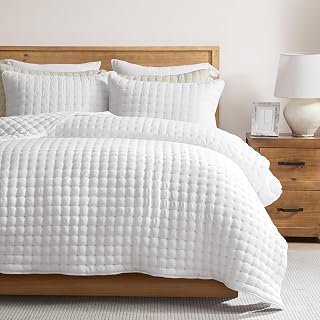 WDCOZY White Queen Quilt Set 3-Piece with Pillow Shams - Lightweight All-Season Soft Bedspread 90x90
