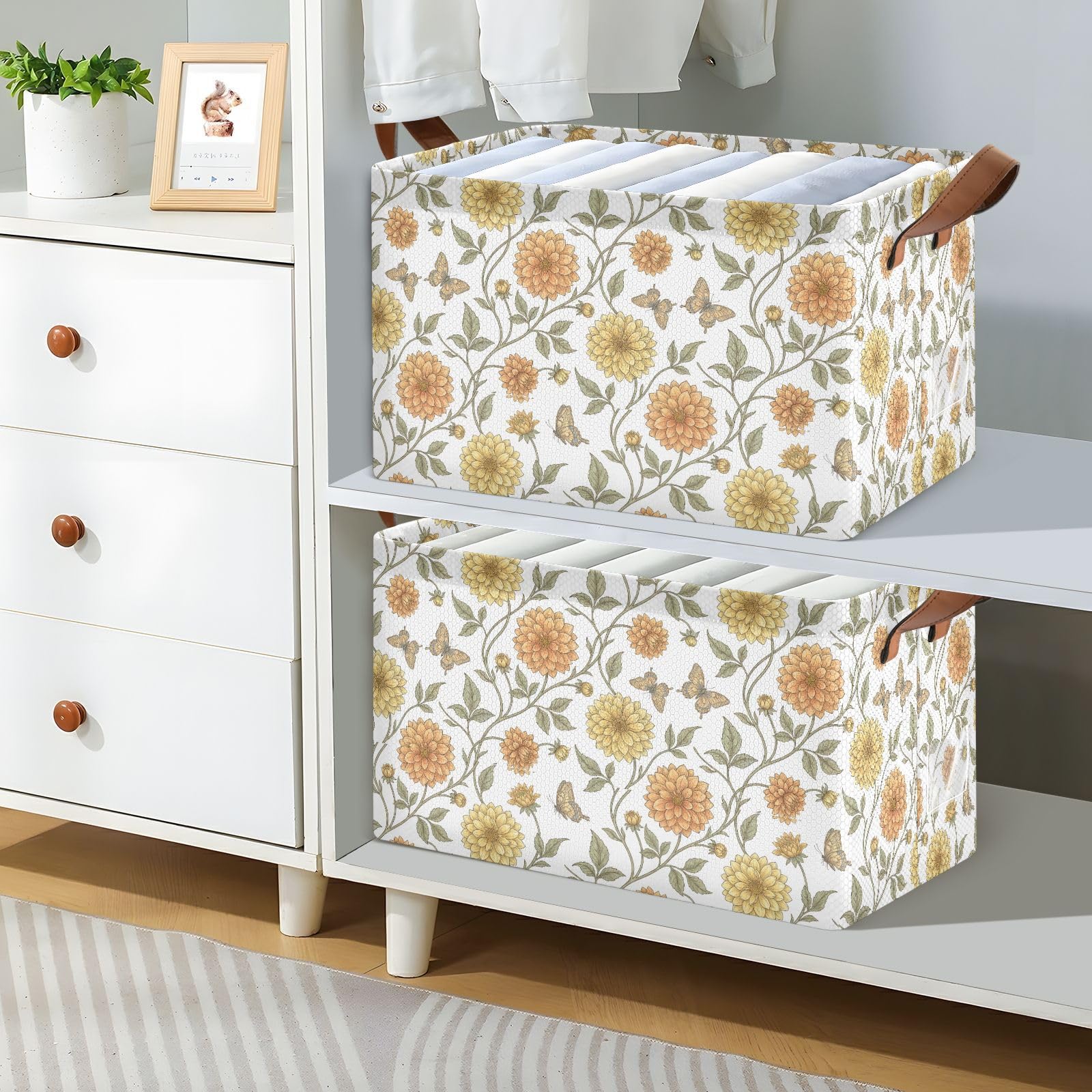 KLL Dahlia_butterfly_william_morris_pattern Kosze do przechowywania na półki z uchwytami, dekoracyjne, duże pojemniki na książki, ręczniki i ubrania, 2-pak cajas de madera para organizar