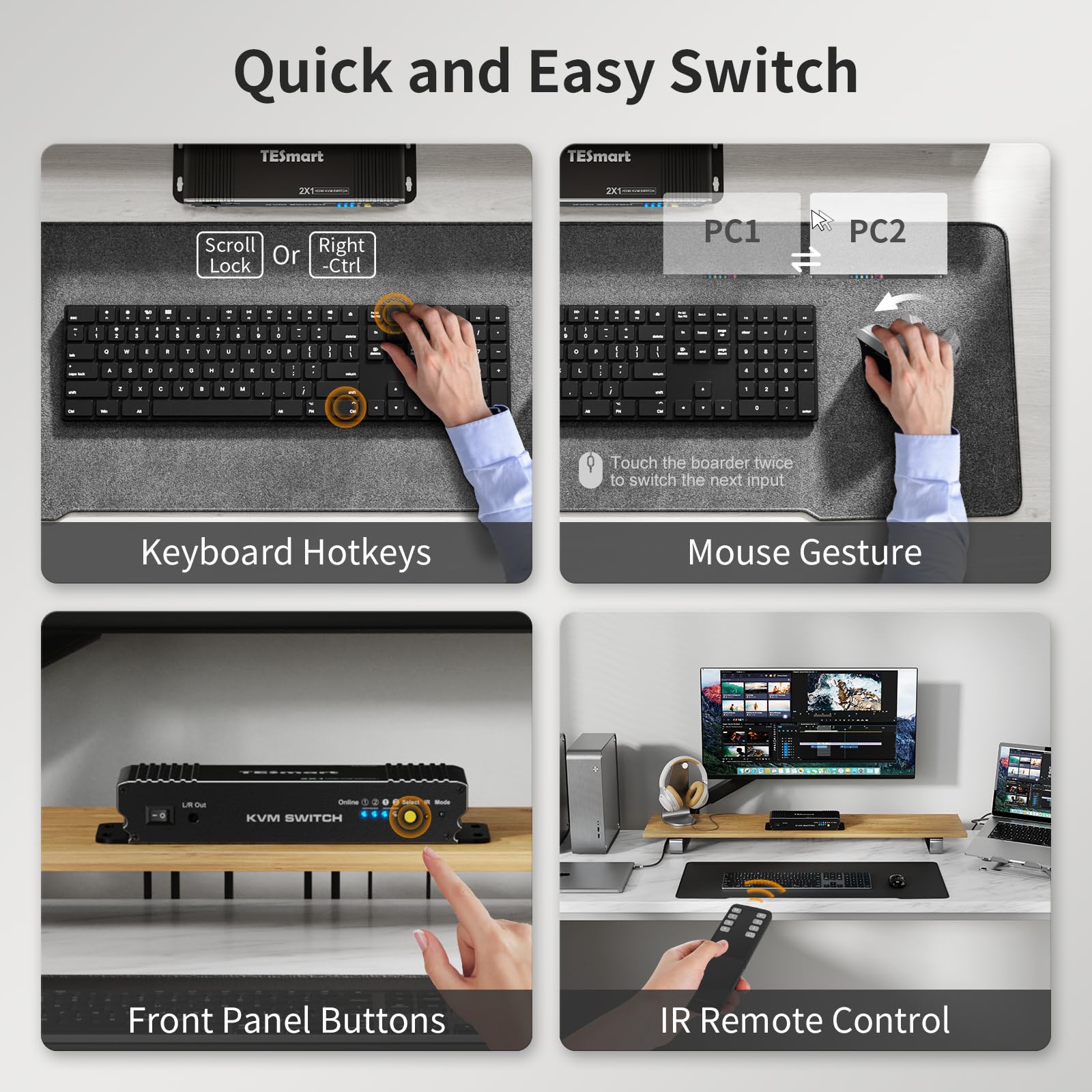Amazon.co.jp: TESmart HDMI KVMスイッチ 2イン1出力 4K@60Hz 2ポート