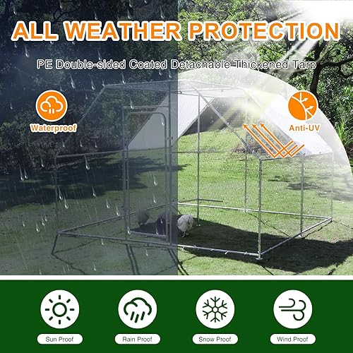 Miniatura 7 de Gallinero grande de metal con marco de escalada, jaula para aves de corral al aire libre con cubierta impermeable y anti-UV, para granja de patio