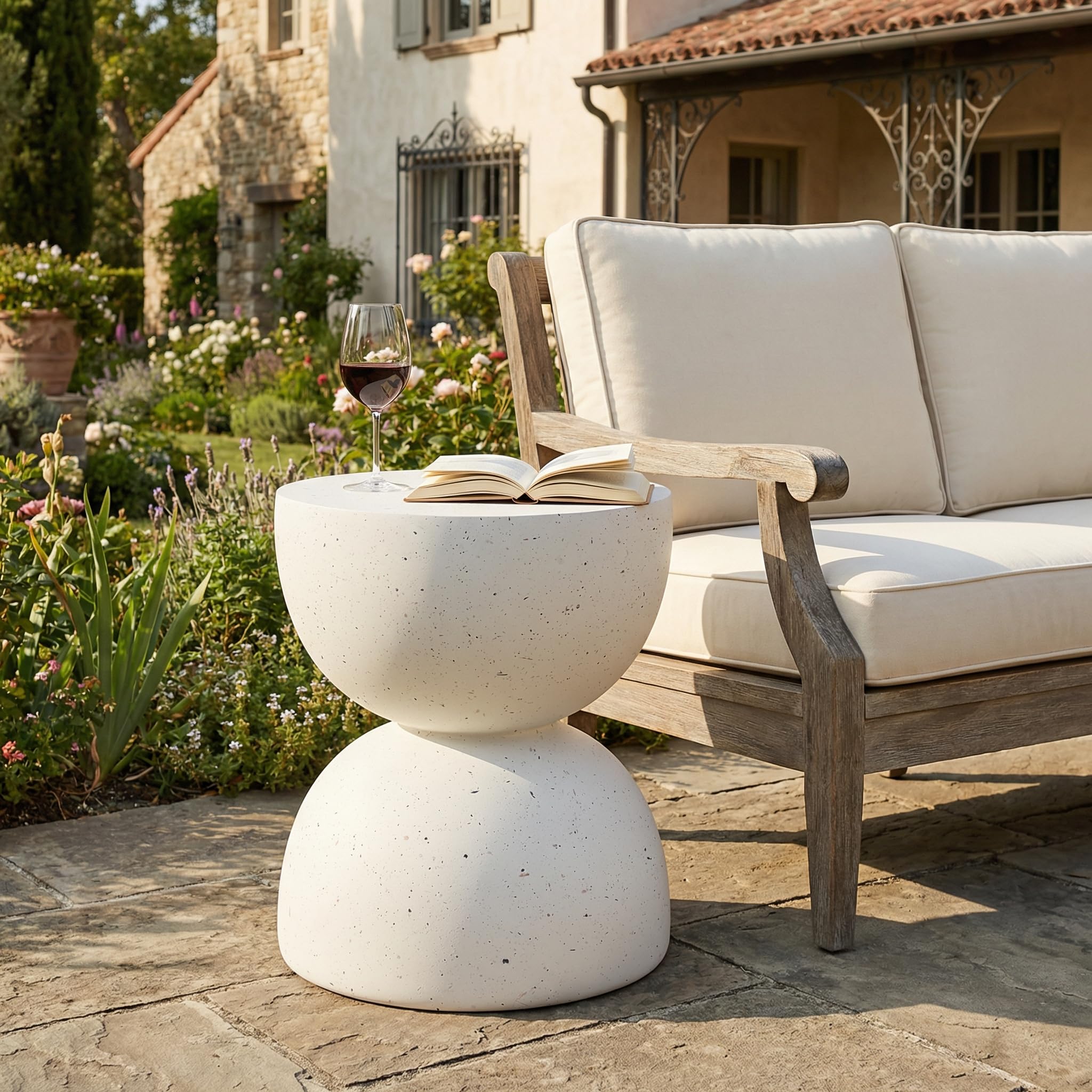 Merax Tavolino da esterno in MgO, leggero, moderno, impermeabile e resistente ai raggi UV, tavolo da balcone resistente alle intemperie, senza montaggio, per giardino, terrazza, piscina e interni