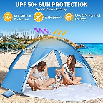 Tenrai Portable Beach Shade For 6 People, Self-adjusts As The Wind Shifts, Foldable Beach Tent,Sun Shelters, Simple And Fast Sets Up, Shelter For Outdoor Beach, Fights 20 Mph Winds