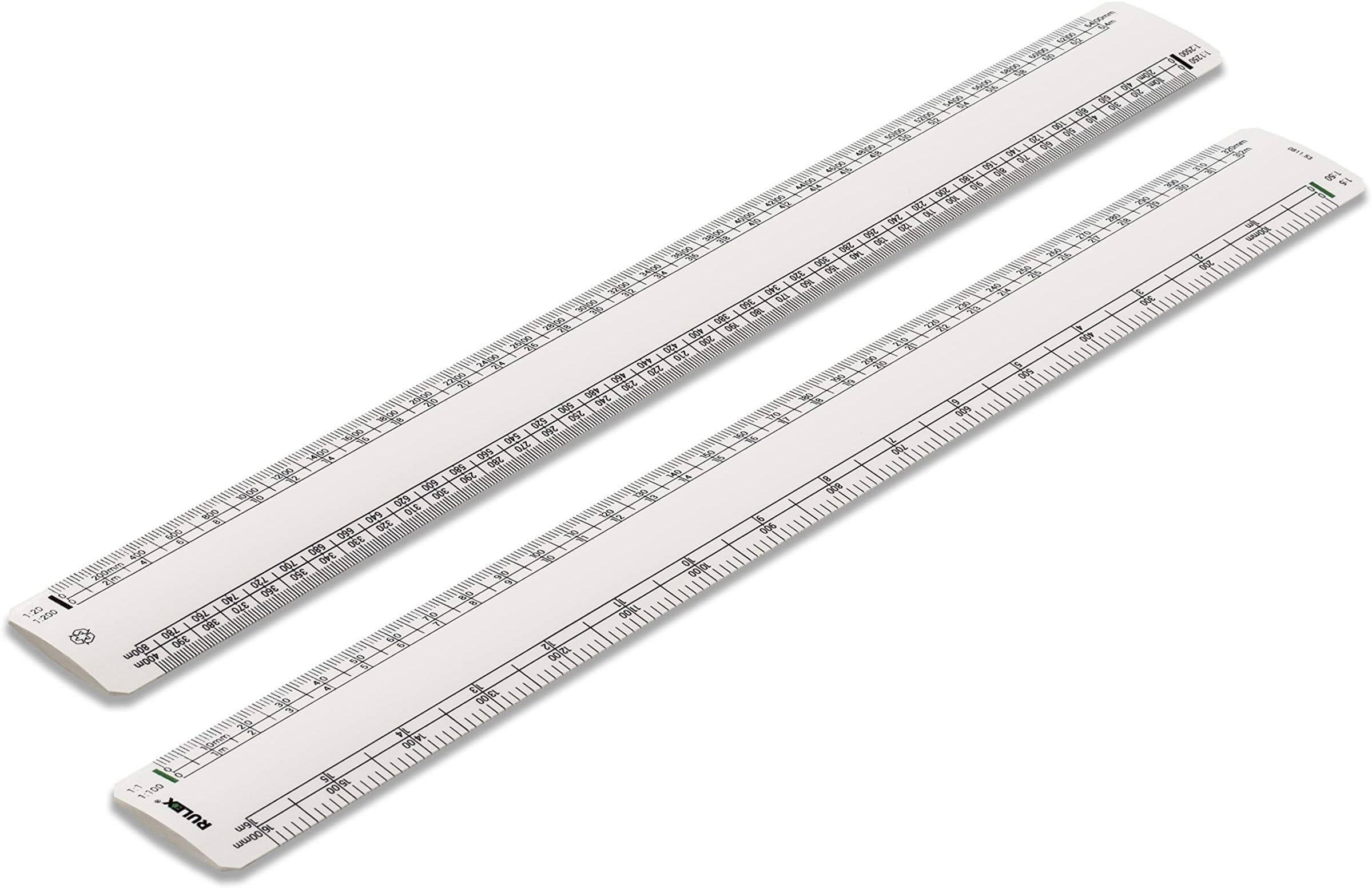 Rulex Recycled 30cm 12 inch Flat Oval Metric Scale Ruler 1:1 1:100 1:5 1:50/1:20 1:200 1:1250 1:2500 - UK manufactured